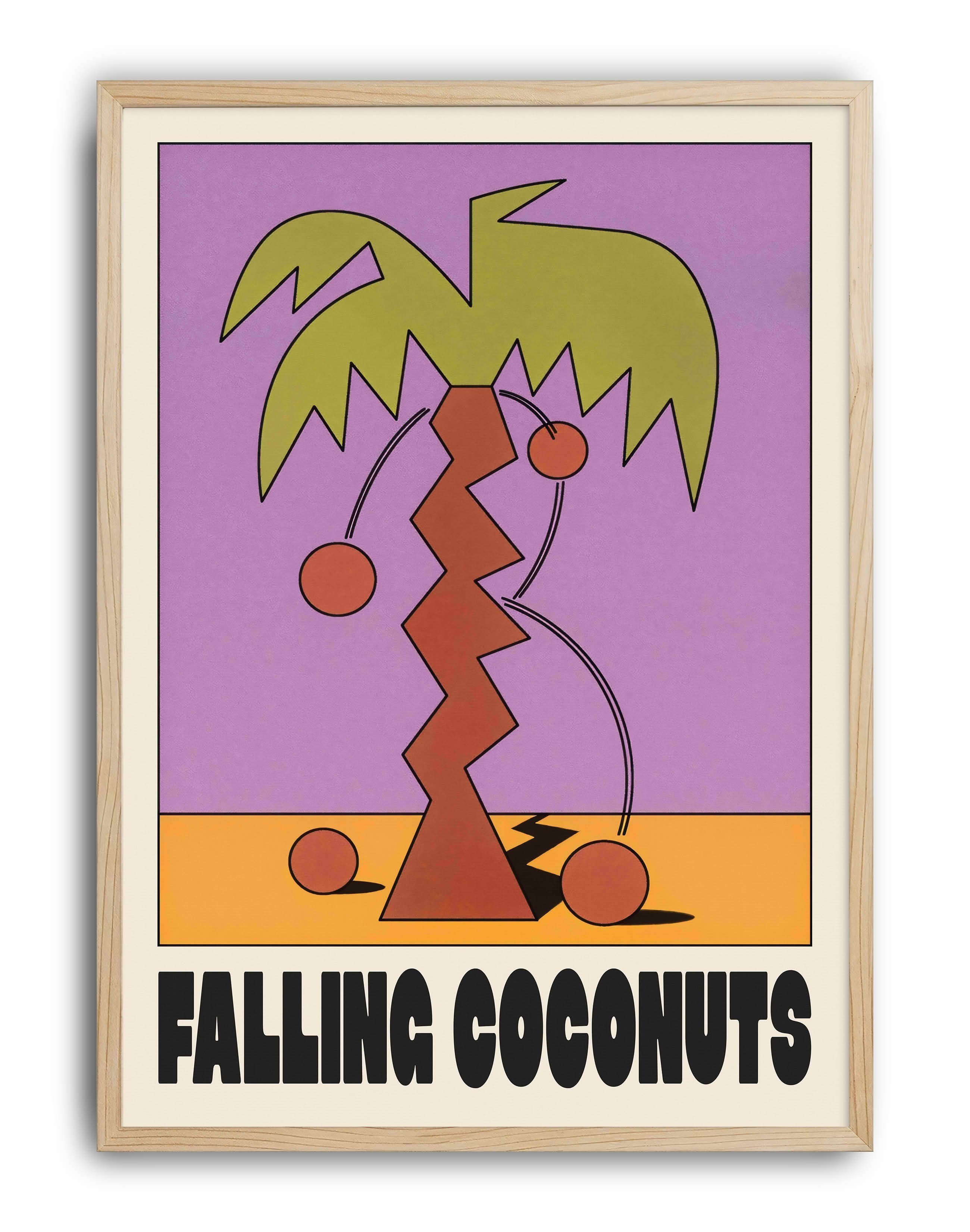 Falling Coconuts Modern Duvar Tablosu - Mor Turuncu Abstract Poster