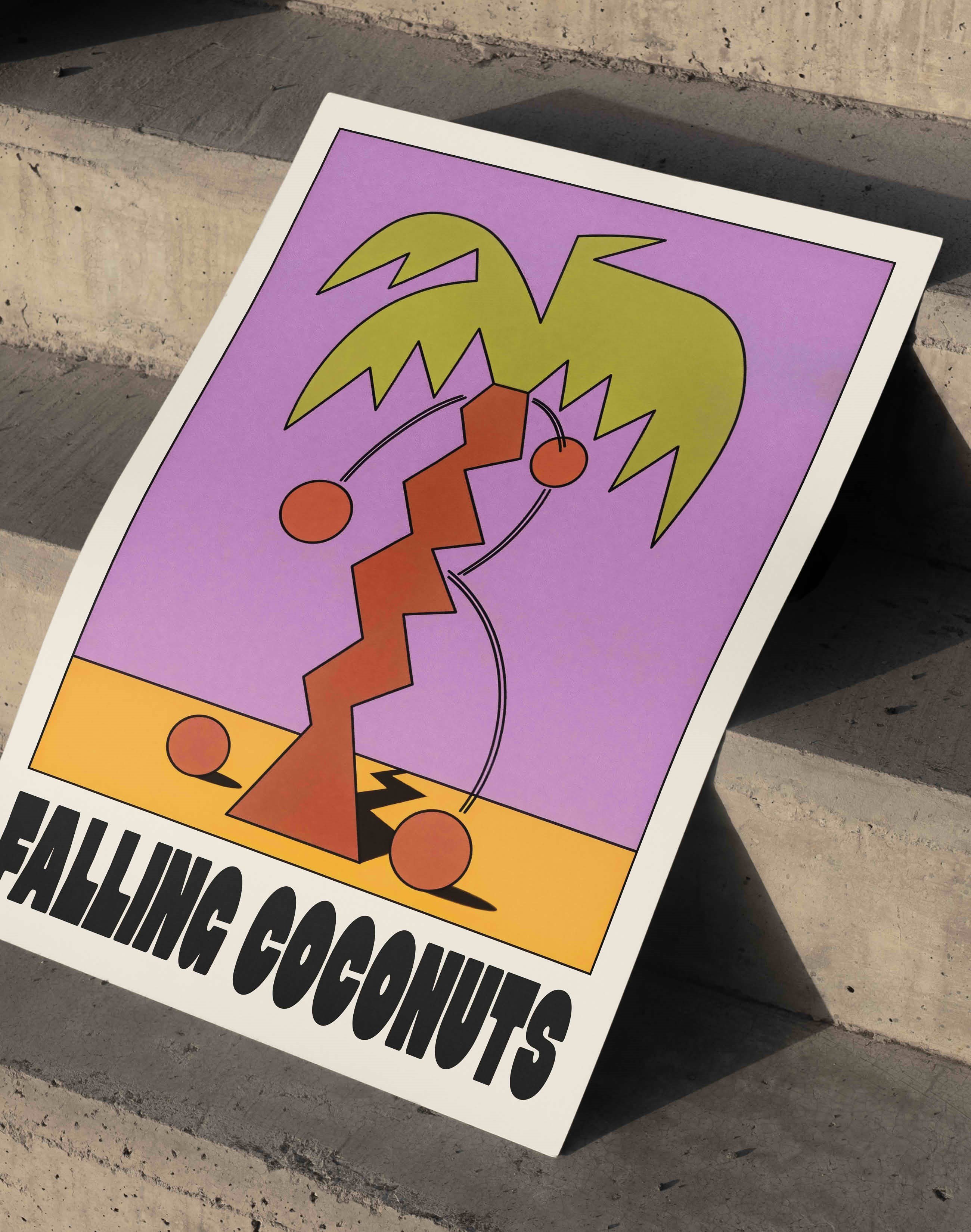 Falling Coconuts Modern Duvar Tablosu - Mor Turuncu Abstract Poster