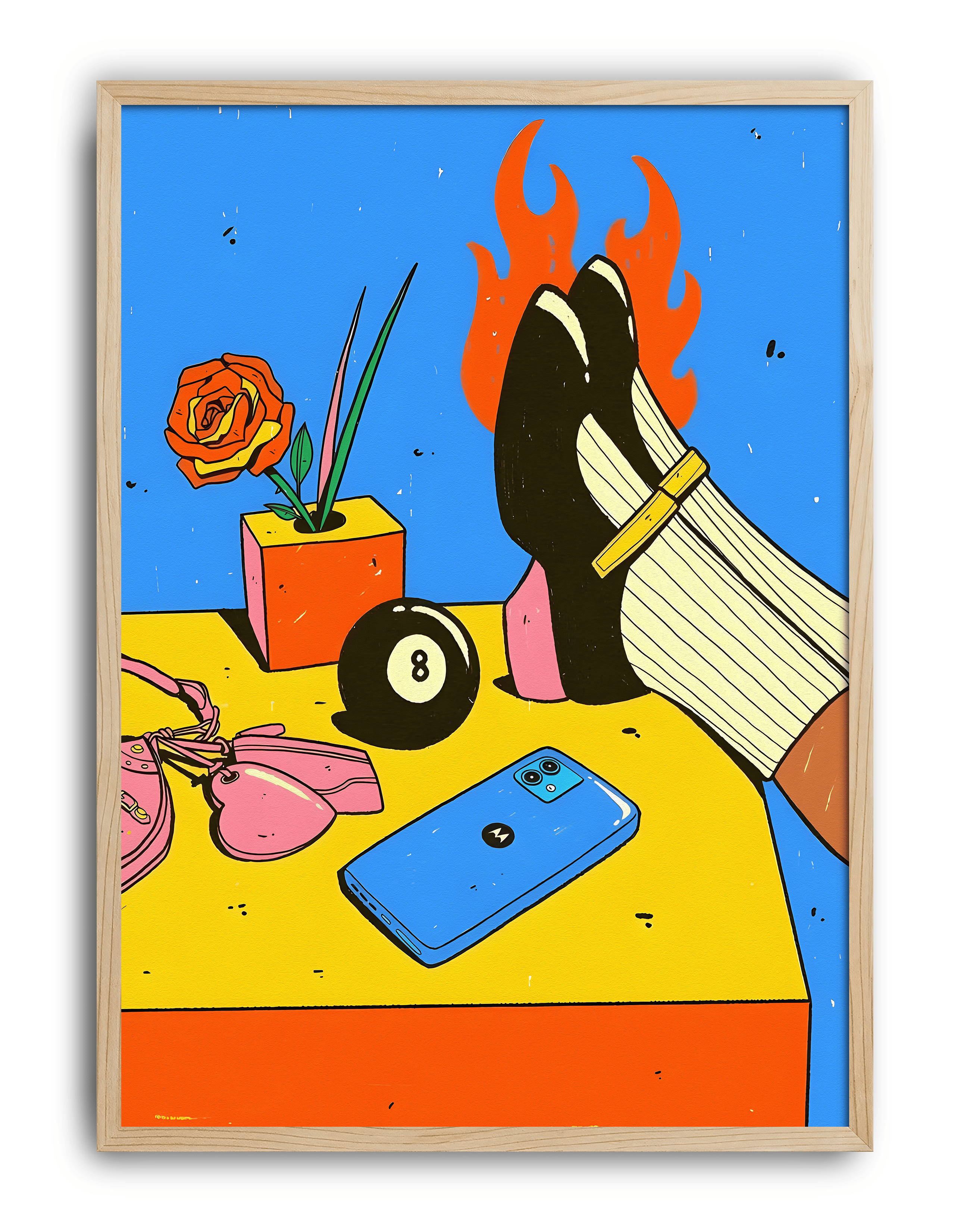 Fire Call Modern Duvar Tablosu – Mavi Sarı Pop Art Poster
