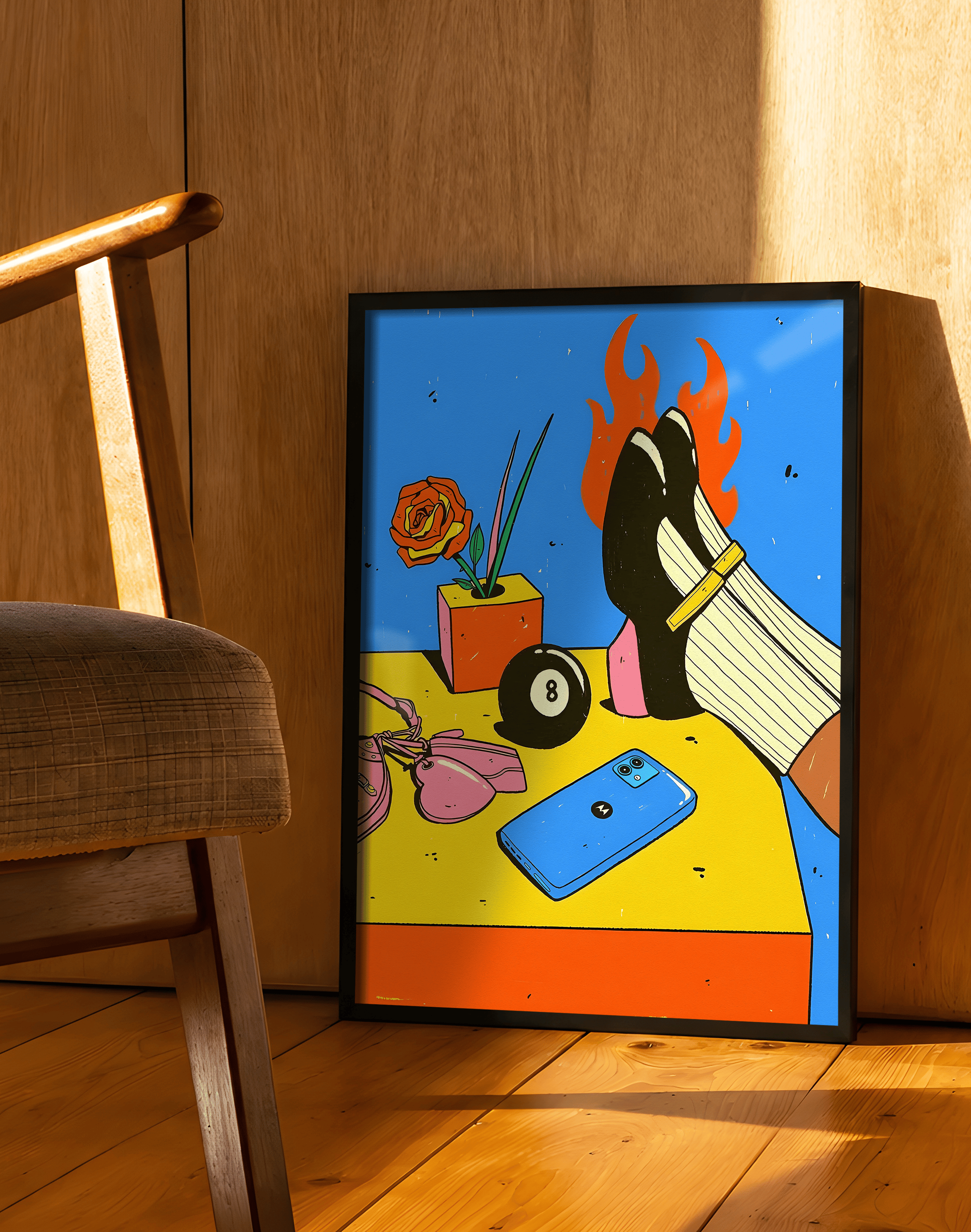 Fire Call Modern Duvar Tablosu – Mavi Sarı Pop Art Poster