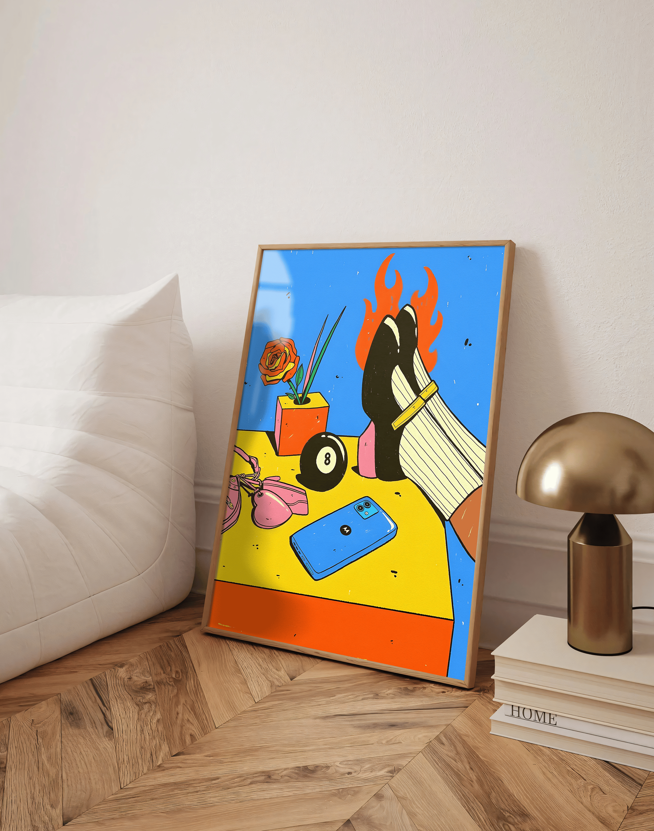 Fire Call Modern Duvar Tablosu – Mavi Sarı Pop Art Poster