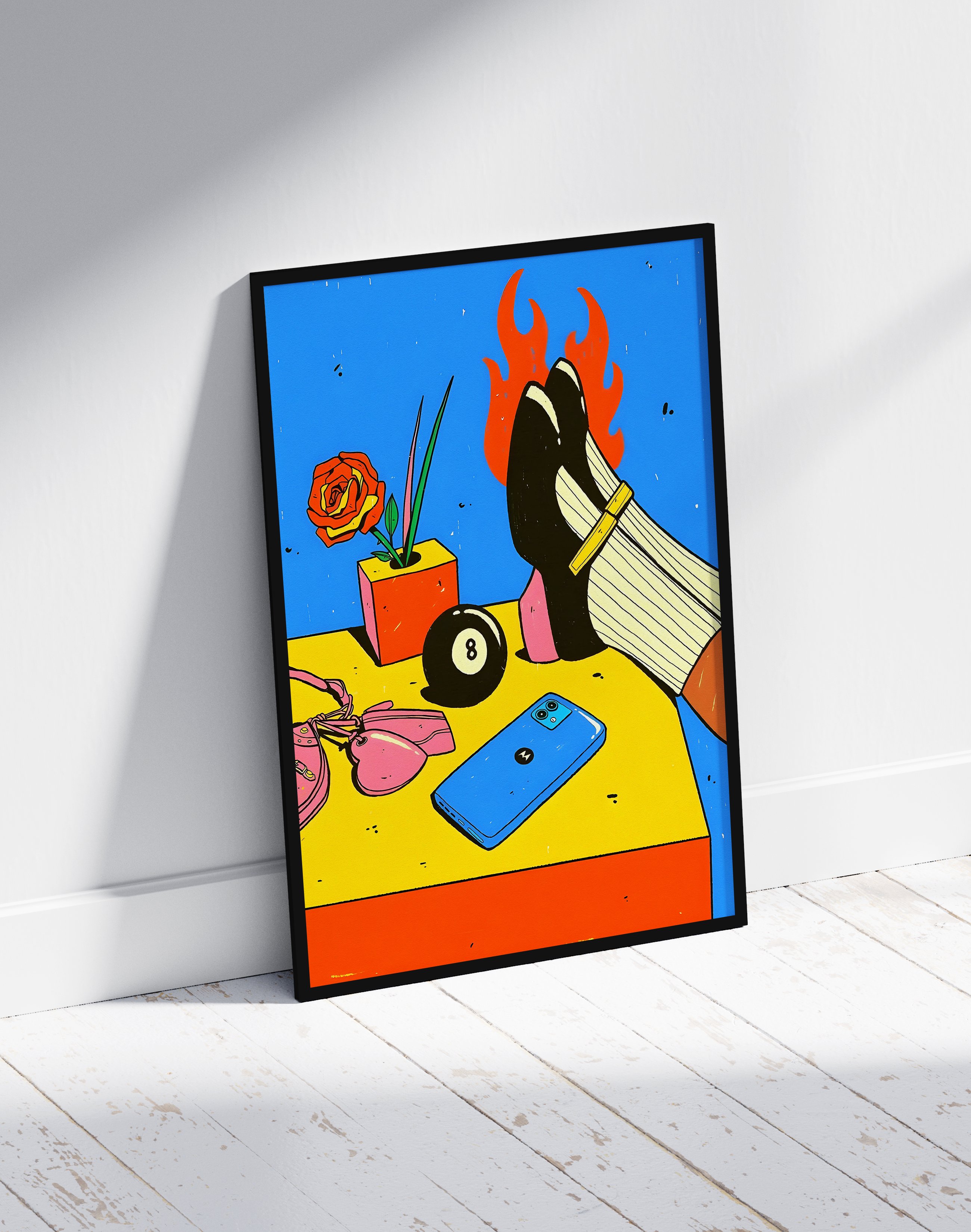 Fire Call Modern Duvar Tablosu – Mavi Sarı Pop Art Poster