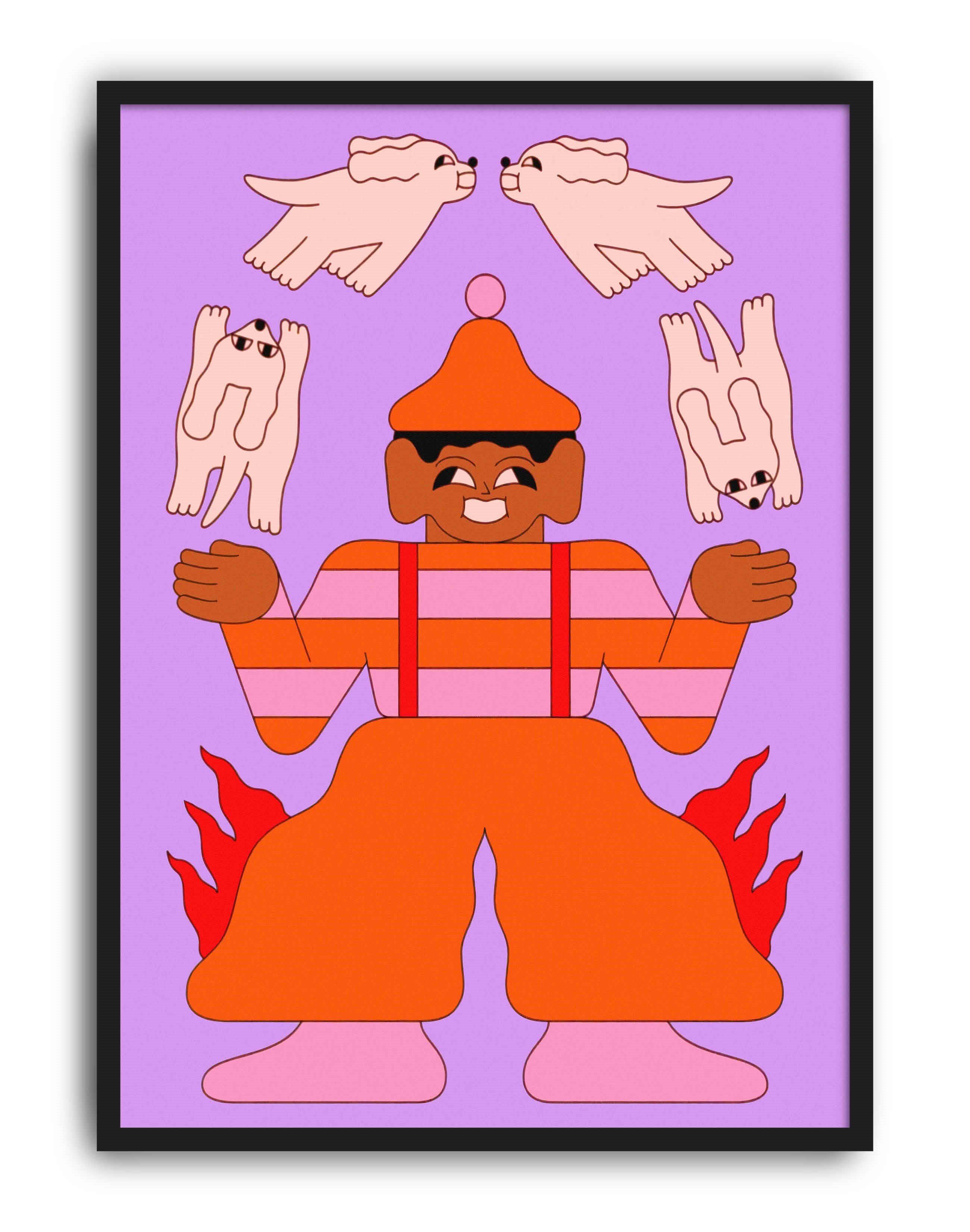 Flame Juggler Mor Turuncu Figüratif Duvar Tablosu - Mor Zeminli İllüstrasyon Poster