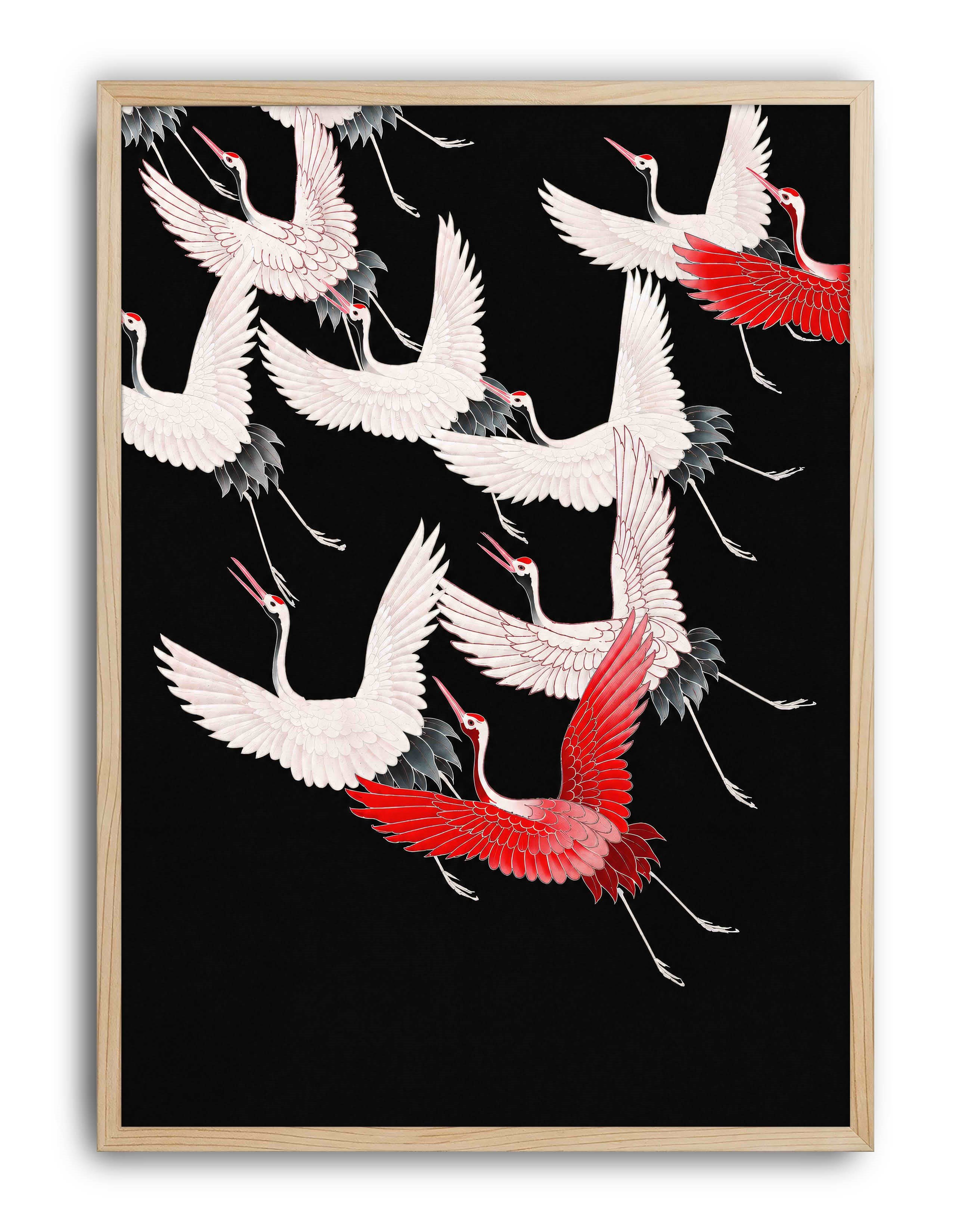Flying Cranes (1910) – Geleneksel Japon Sanatı Vintage Poster