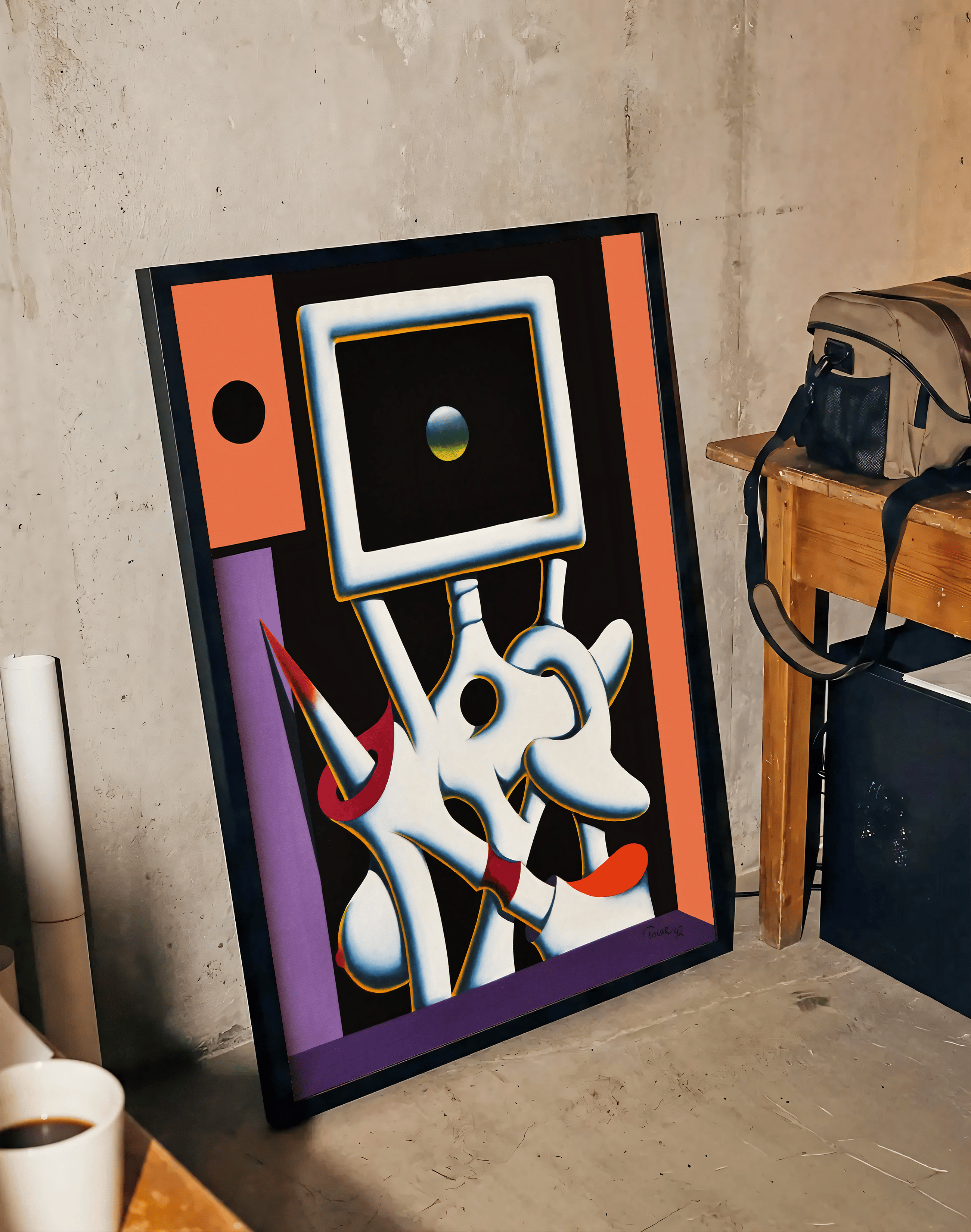 Frame Bloom Modern Duvar Tablosu – Siyah Turuncu Abstract Poster