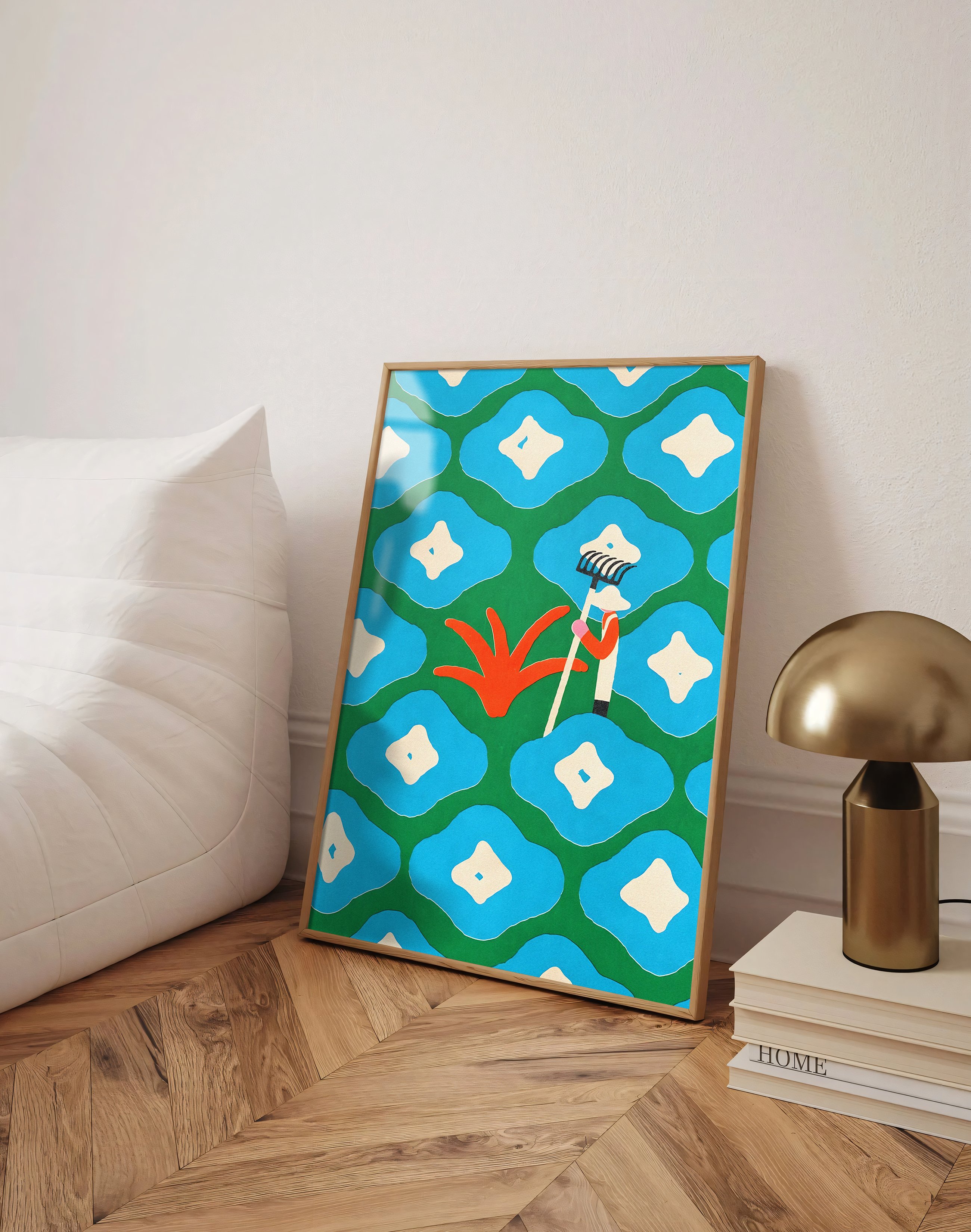 Garden Keeper Modern Duvar Tablosu – Yeşil Mavi Botanik Poster