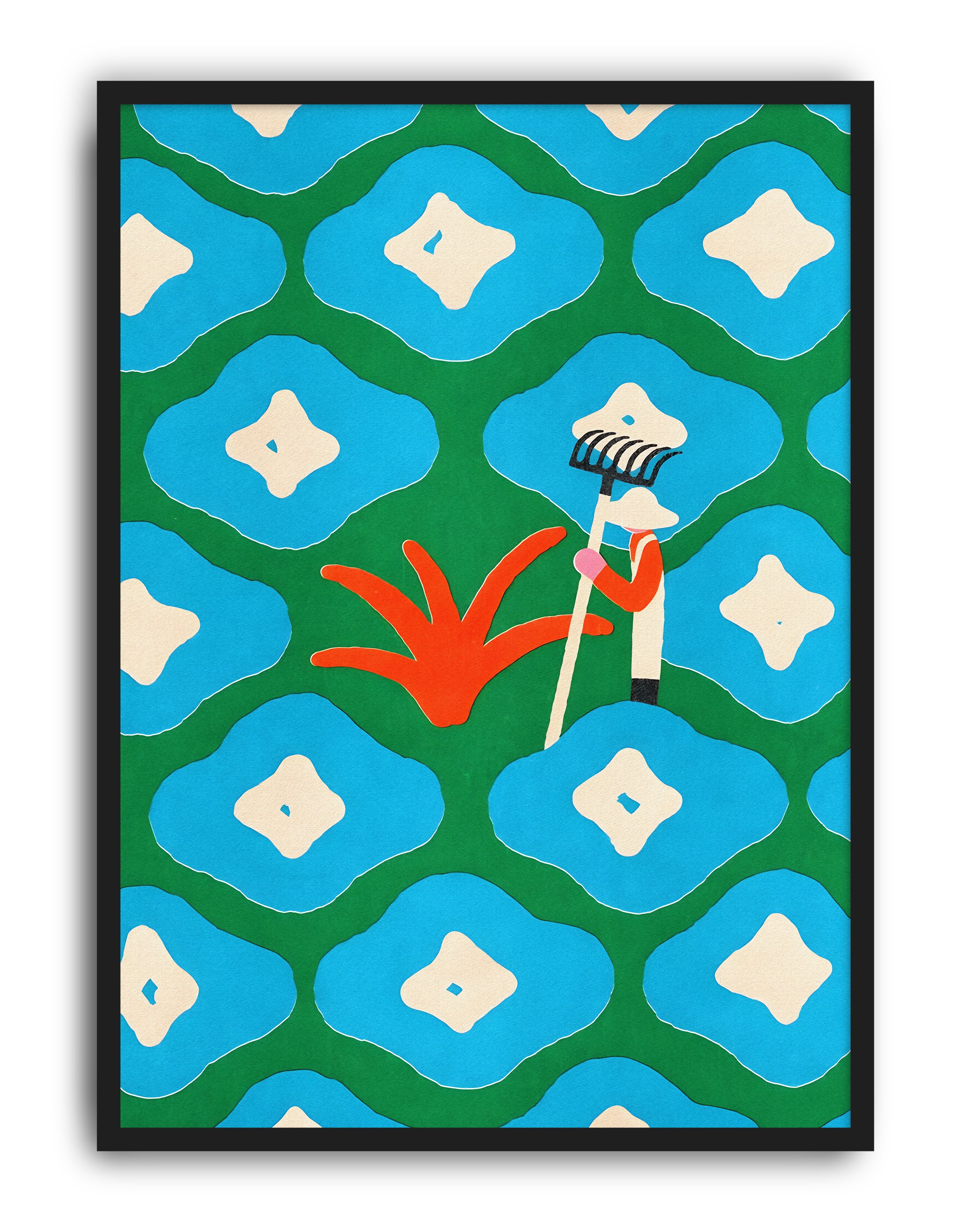 Garden Keeper Modern Duvar Tablosu – Yeşil Mavi Botanik Poster