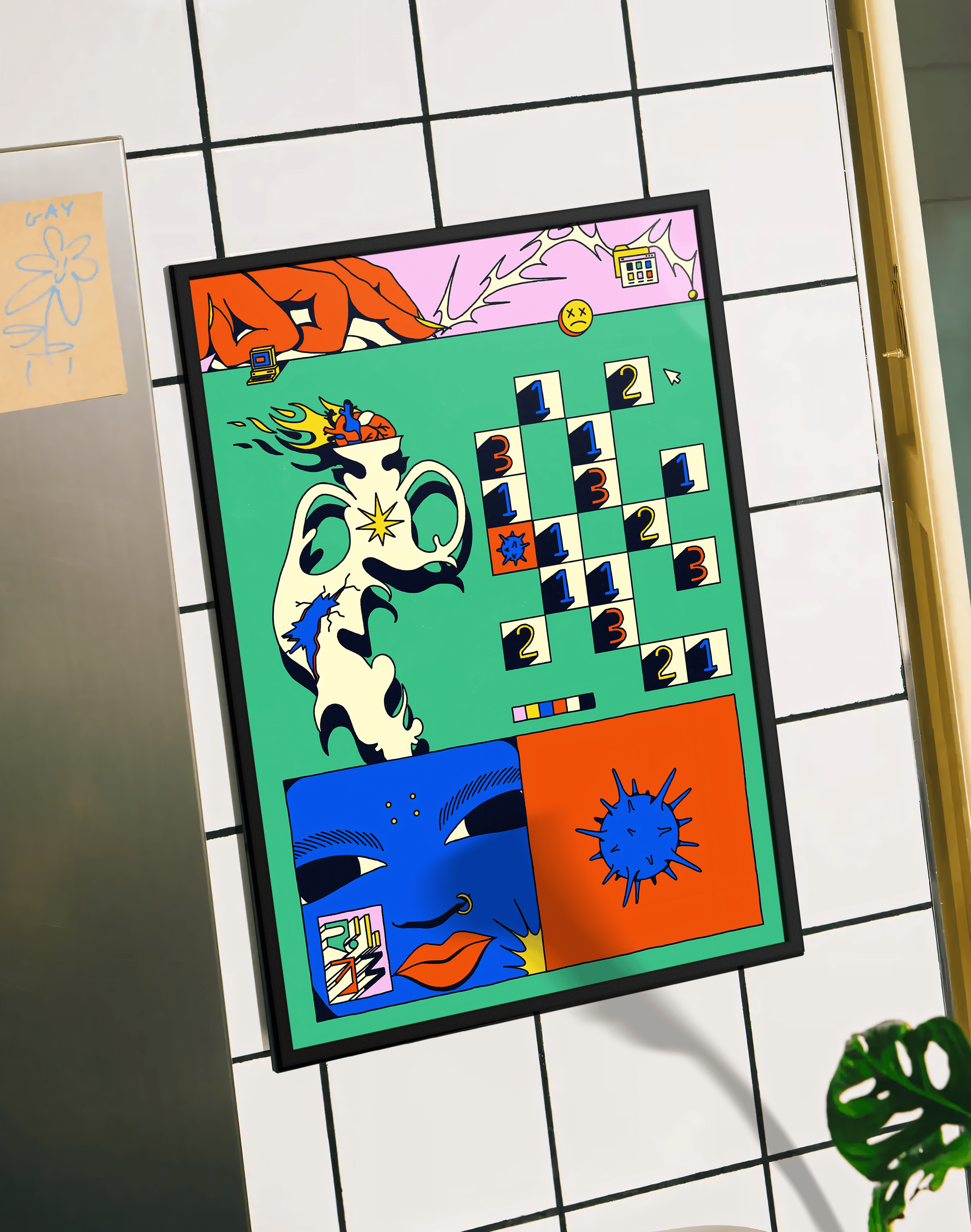 Glitch Puzzle Modern Duvar Tablosu – Renkli Dijital Bulmaca Poster