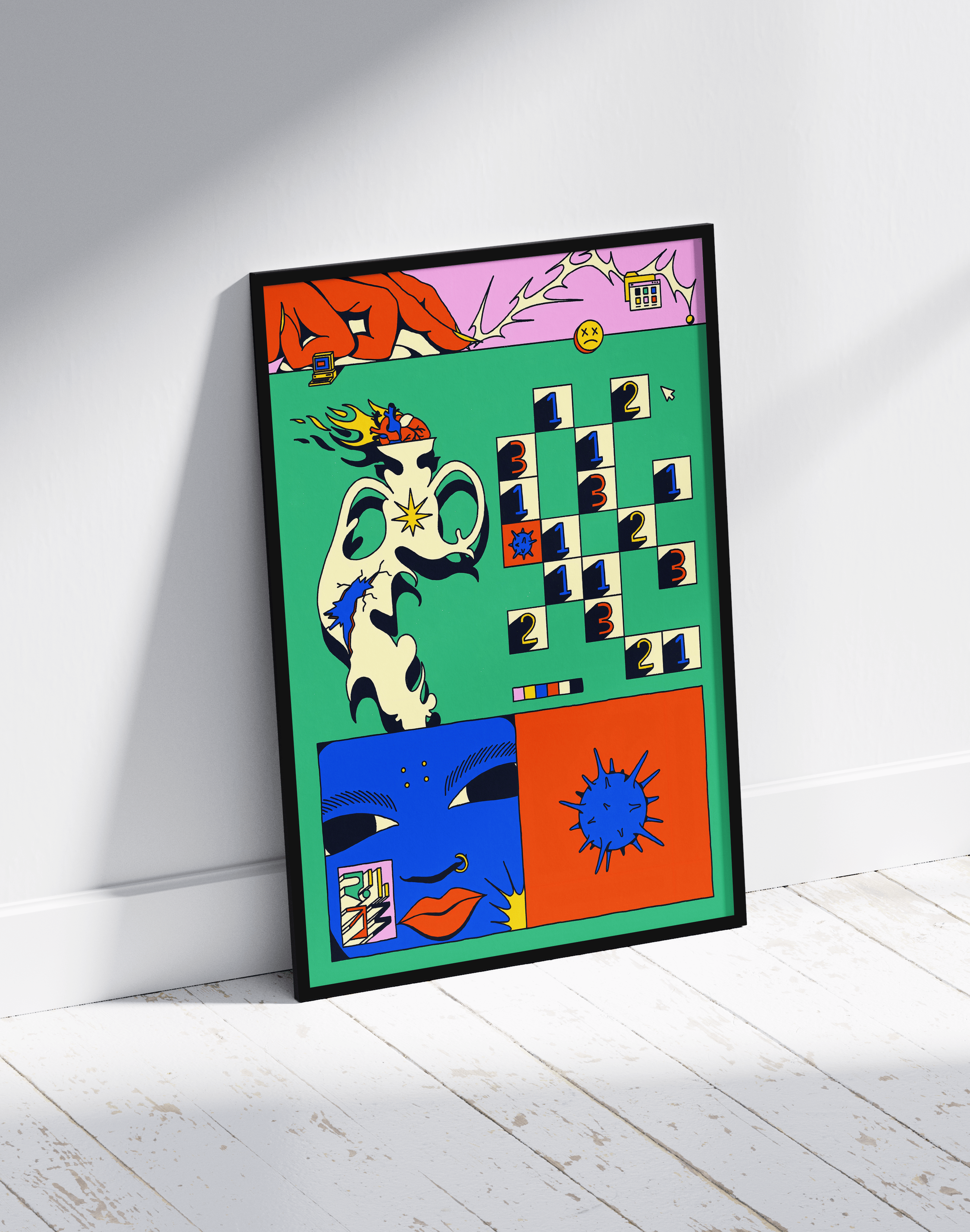 Glitch Puzzle Modern Duvar Tablosu – Renkli Dijital Bulmaca Poster
