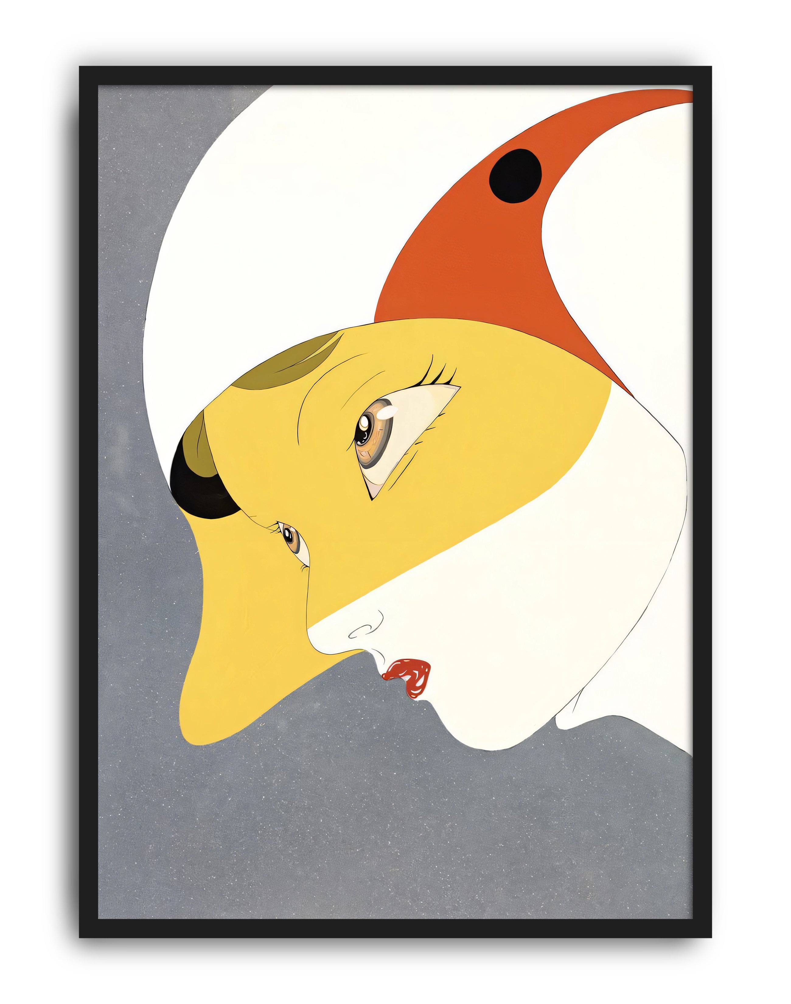 Golden Profile Modern Duvar Tablosu – Sarı Beyaz Sürreal Portre Poster