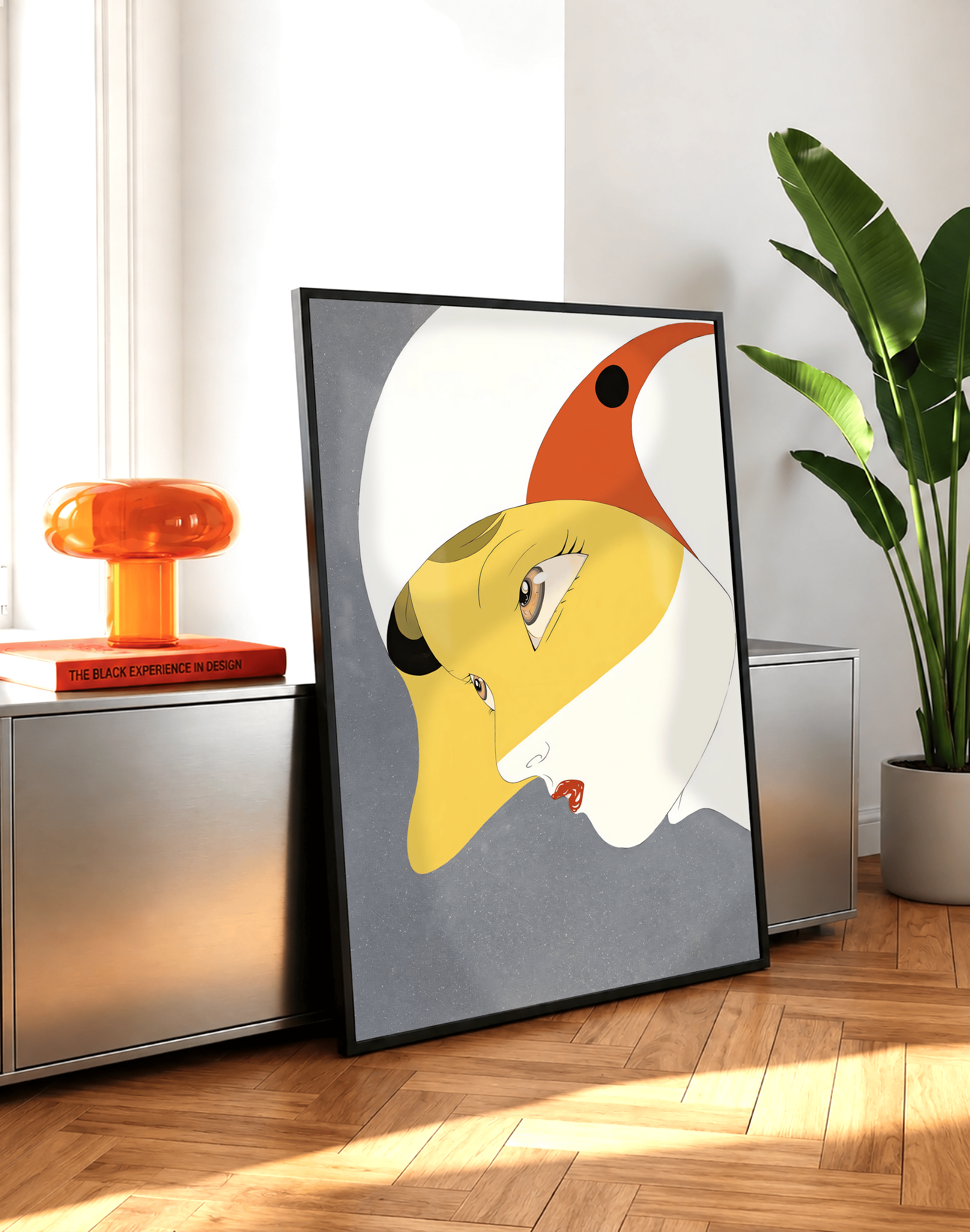 Golden Profile Modern Duvar Tablosu – Sarı Beyaz Sürreal Portre Poster
