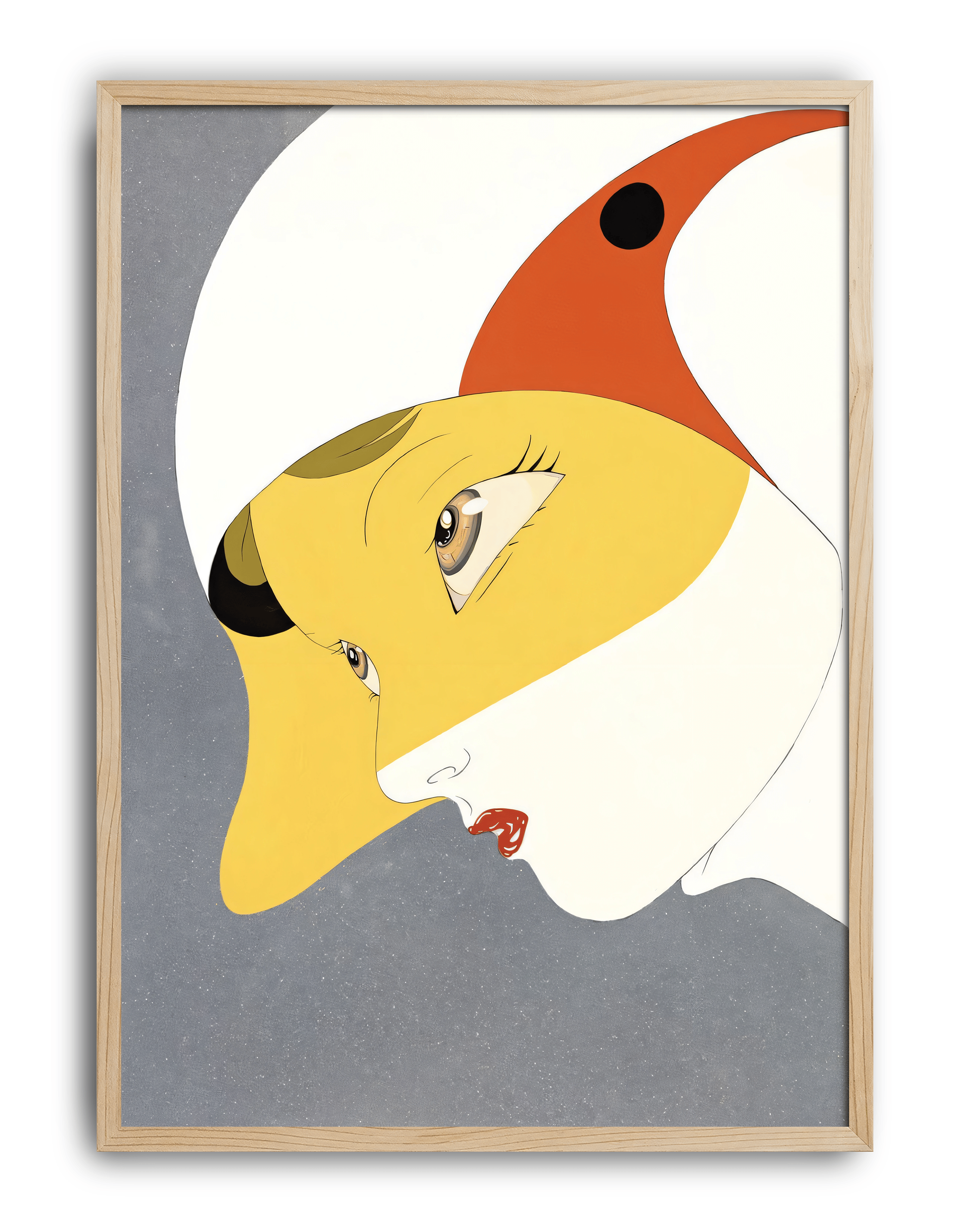Golden Profile Modern Duvar Tablosu – Sarı Beyaz Sürreal Portre Poster