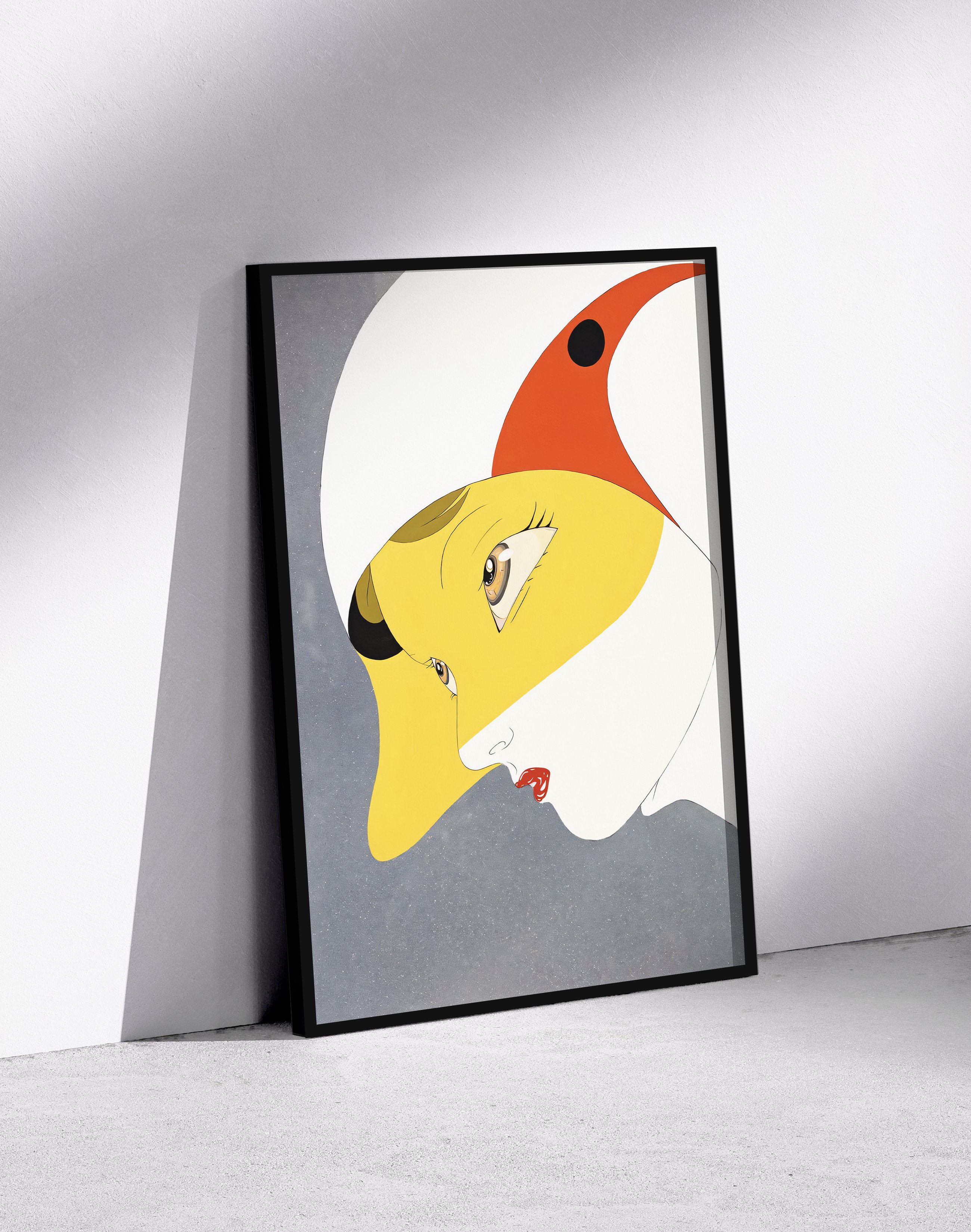 Golden Profile Modern Duvar Tablosu – Sarı Beyaz Sürreal Portre Poster