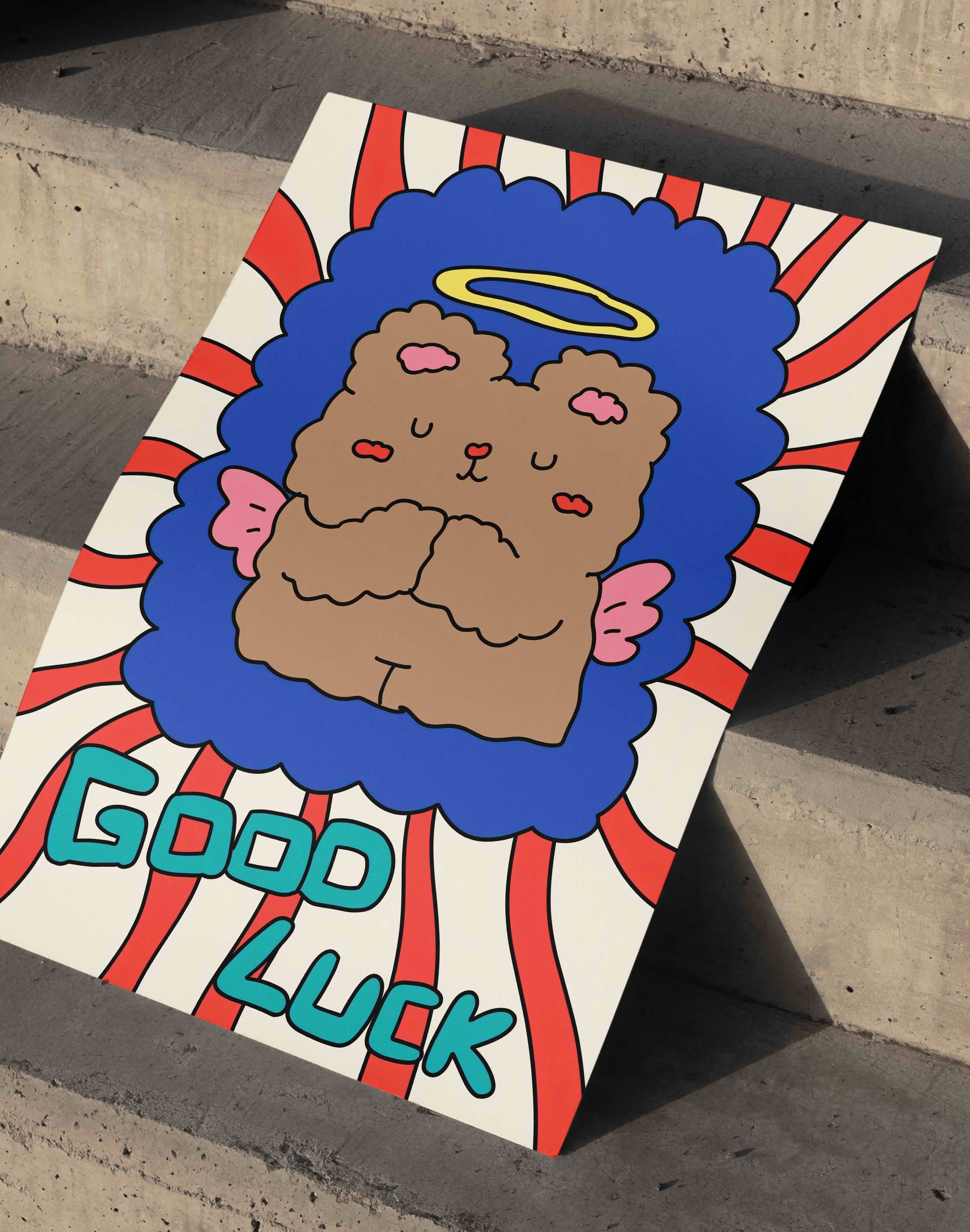 Good Luck Melek Ayıcık Modern Duvar Tablosu - Renkli Figüratif İllüstrasyon Poster