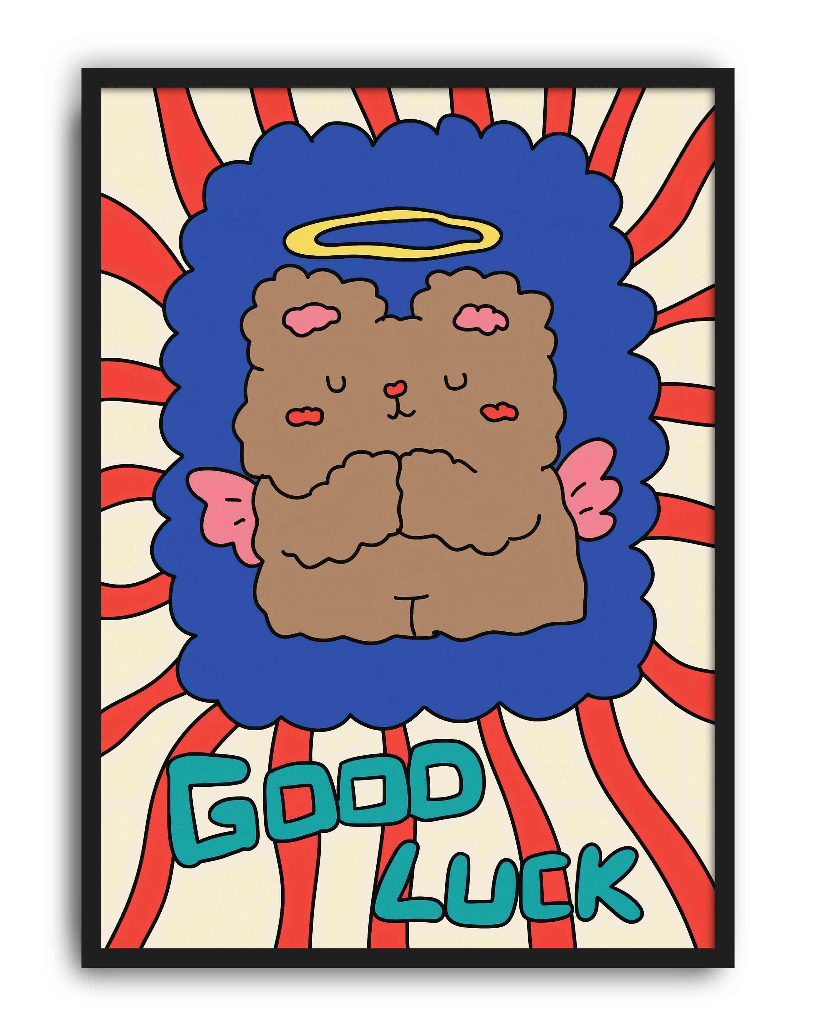 Good Luck Melek Ayıcık Modern Duvar Tablosu - Renkli Figüratif İllüstrasyon Poster