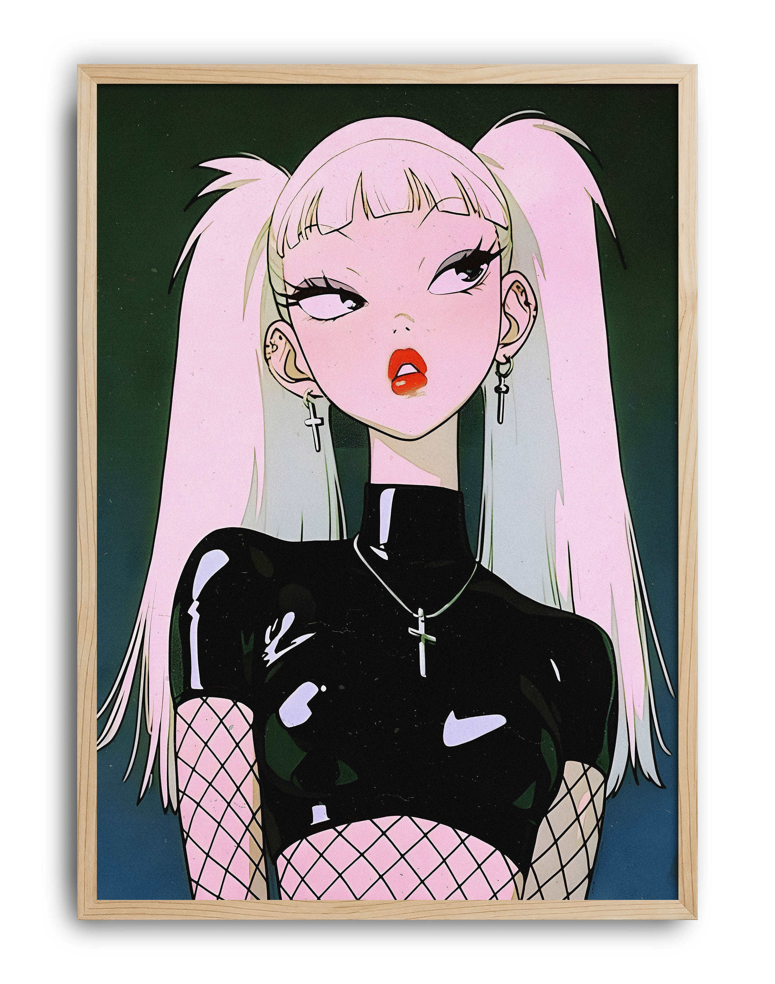 Gothic Doll Modern Duvar Tablosu – Siyah Pembe Anime Poster
