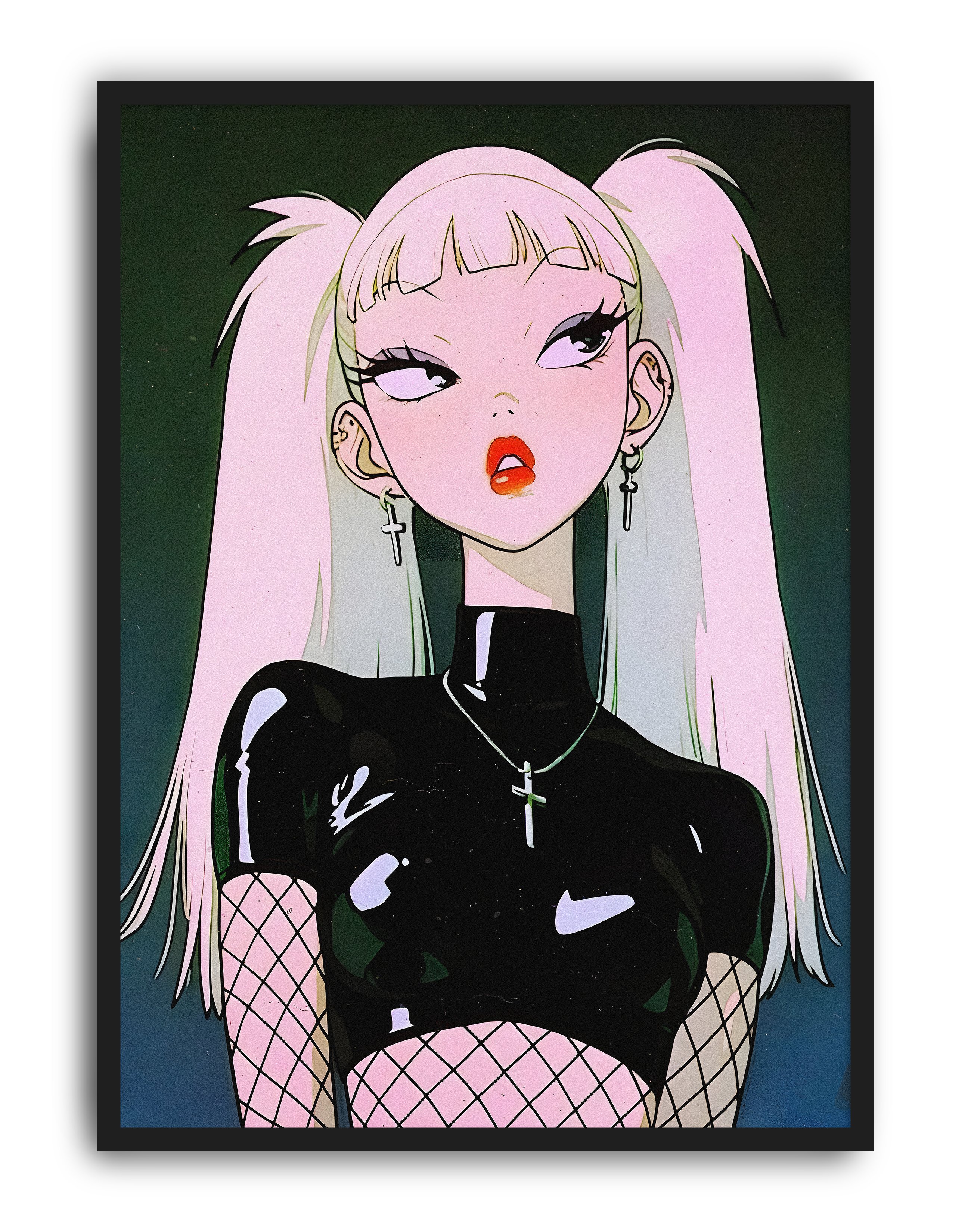 Gothic Doll Modern Duvar Tablosu – Siyah Pembe Anime Poster