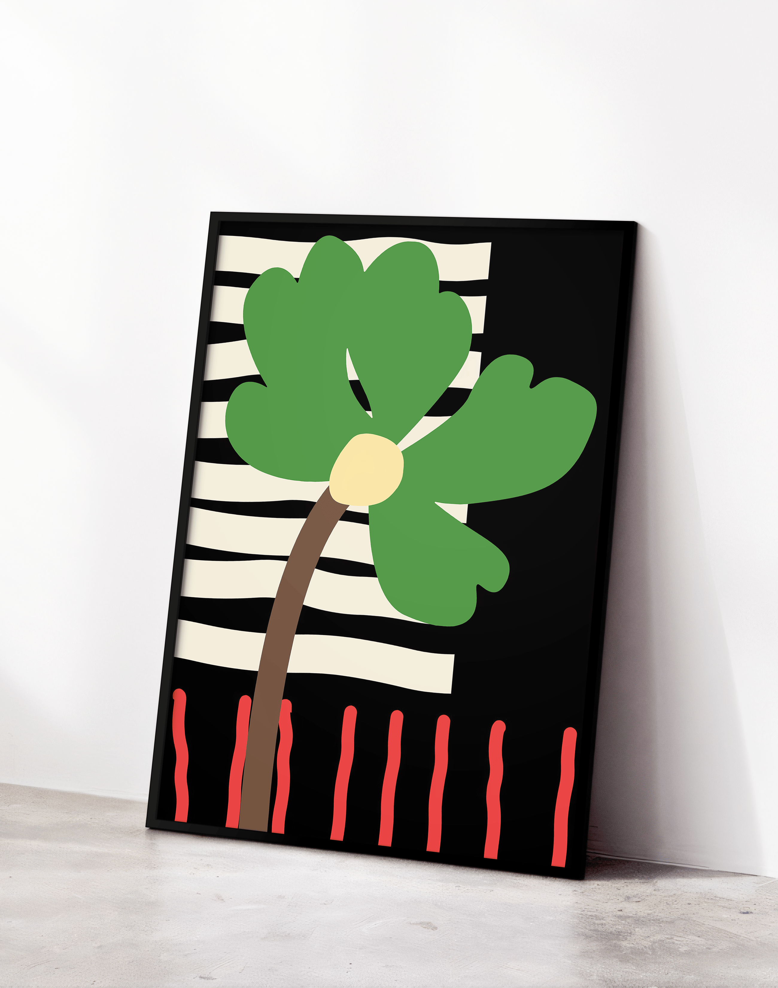 Green Bloom Yeşil Siyah Retro Çiçek Duvar Tablosu