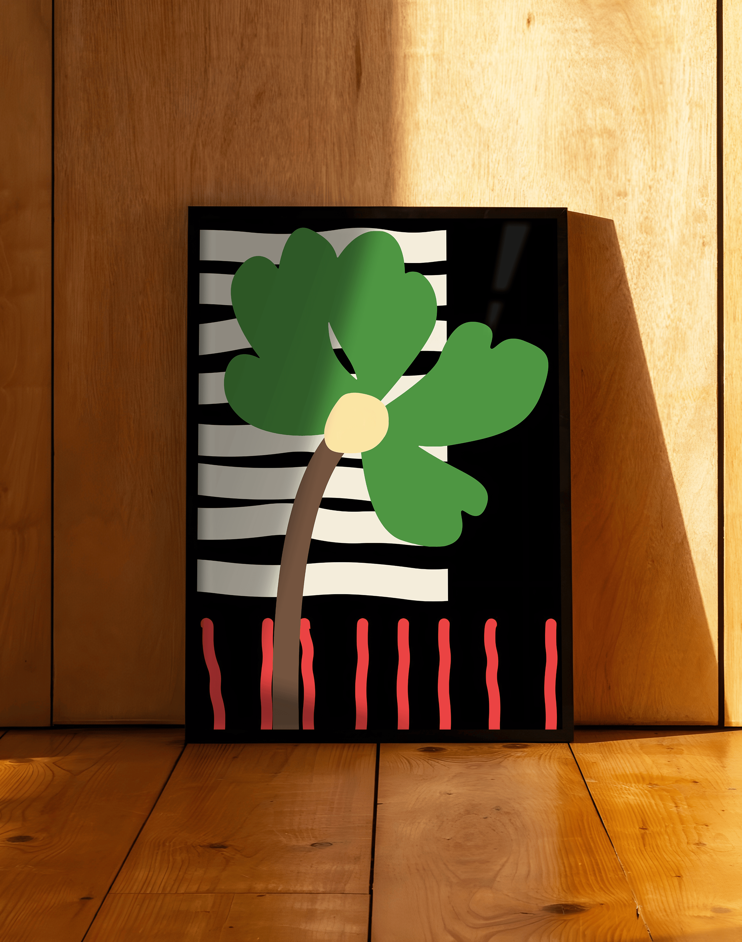 Green Bloom Yeşil Siyah Retro Çiçek Duvar Tablosu