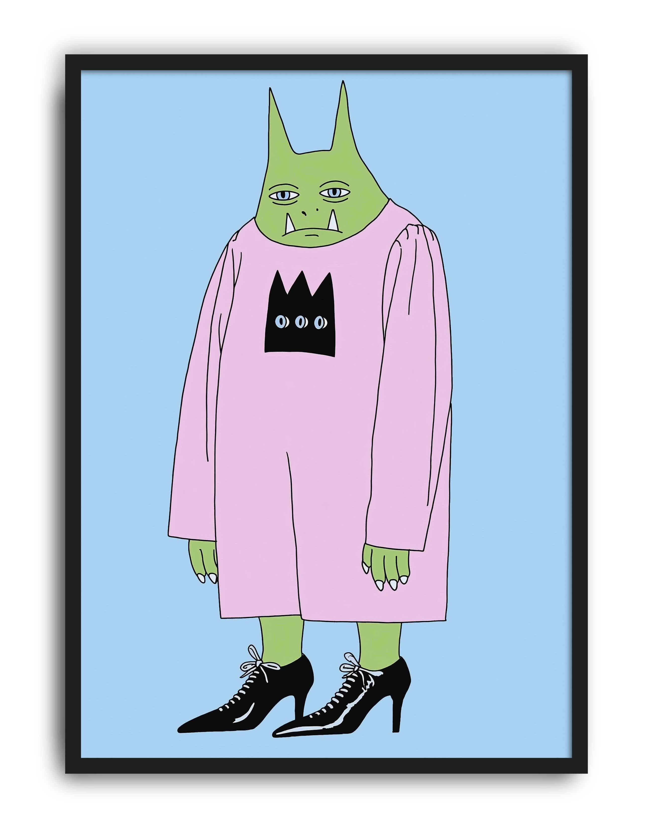 Green Fang Modern Duvar Tablosu - Pembe Elbiseli Figüratif Poster