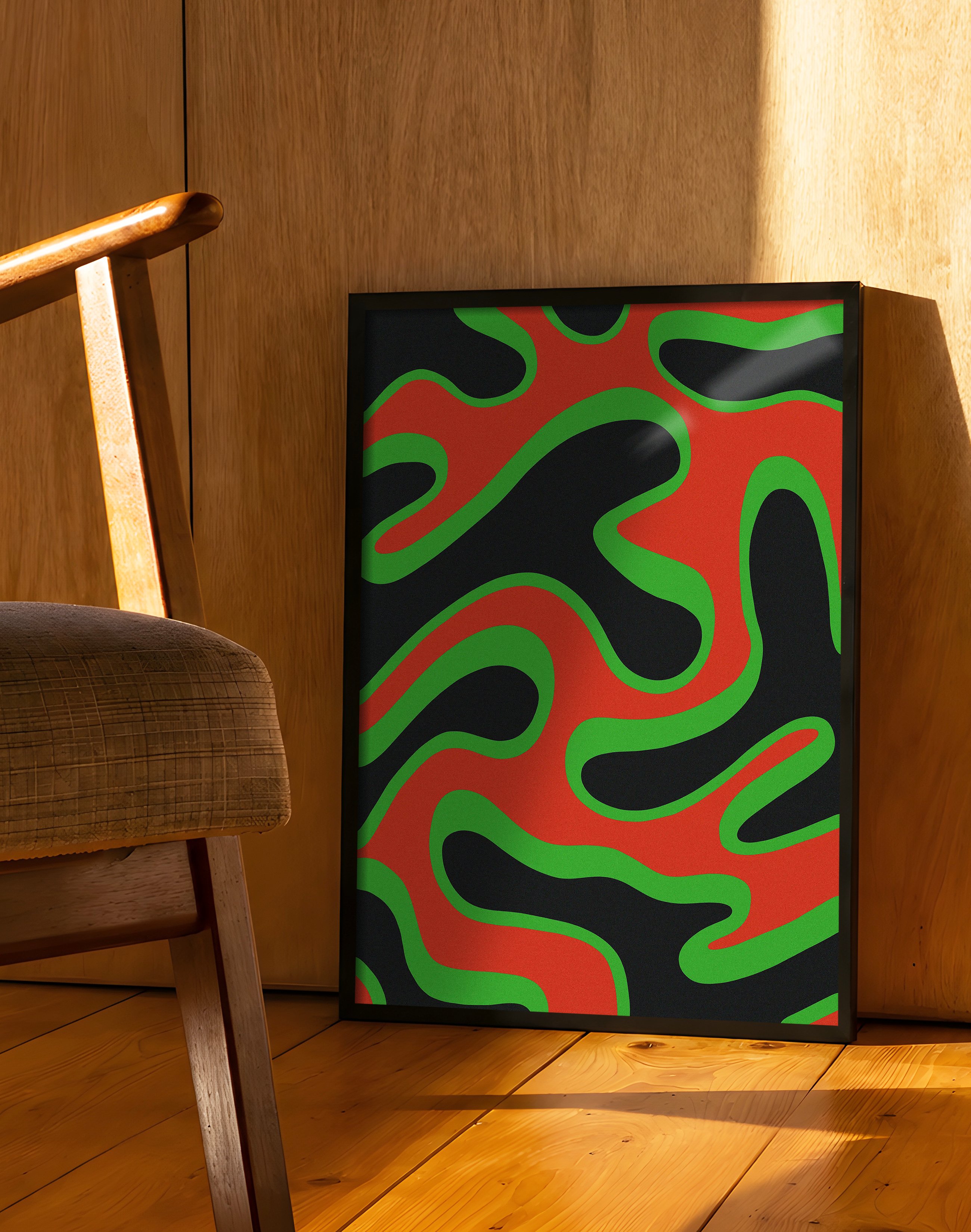 Green Pulse Modern Duvar Tablosu – Kırmızı Yeşil Abstract Poster
