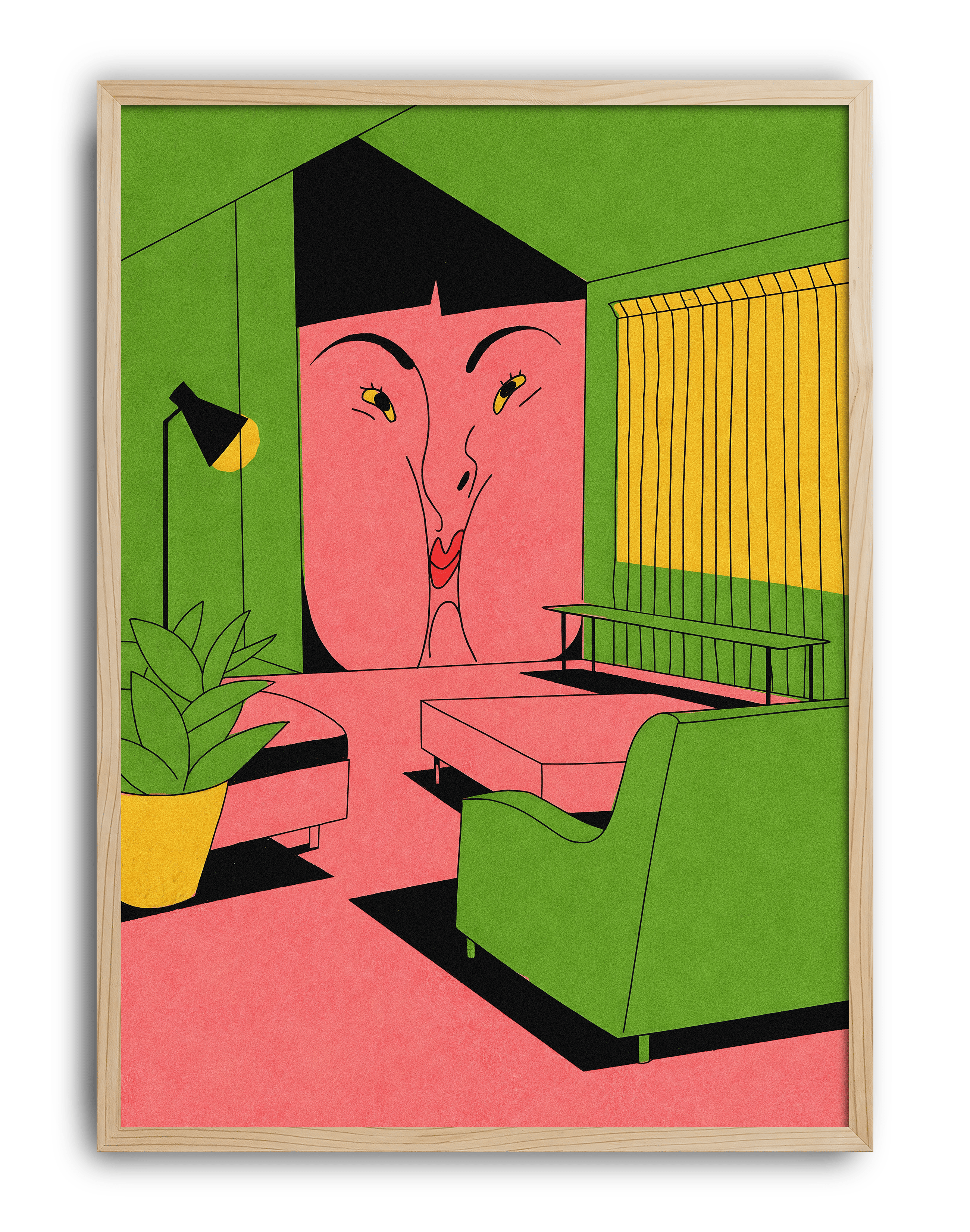 Green Room Modern Duvar Tablosu – Yeşil Pembe Figüratif Poster