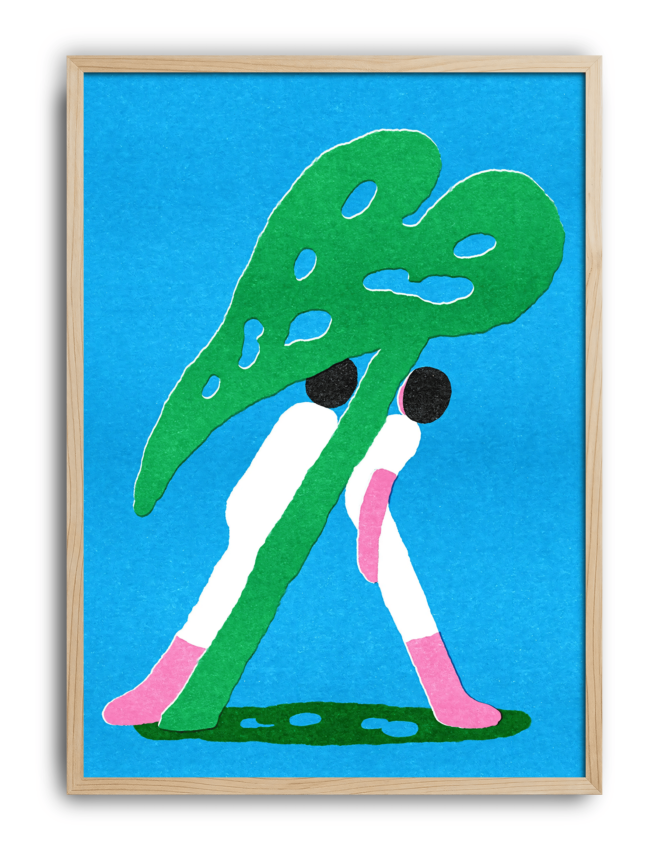 Green Stride Modern Duvar Tablosu – Mavi Zeminli Sürreal Yürüyen Form Poster