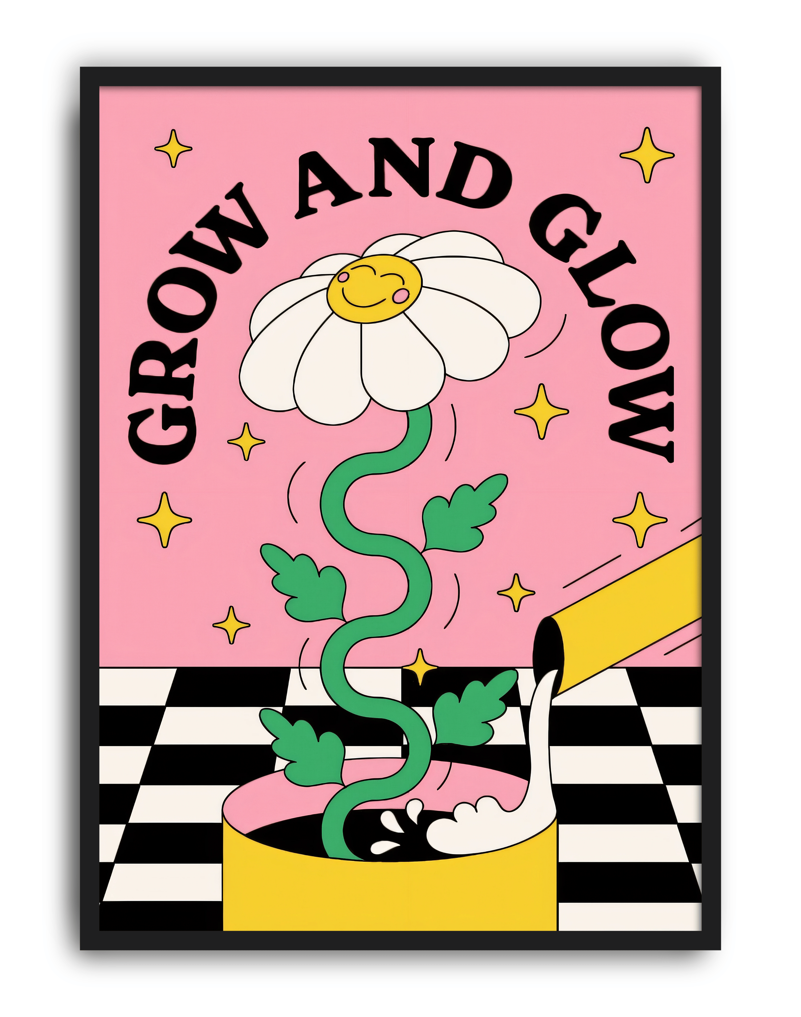 Grow And Glow Modern Duvar Tablosu – Pembe Çiçek İllüstrasyon Poster