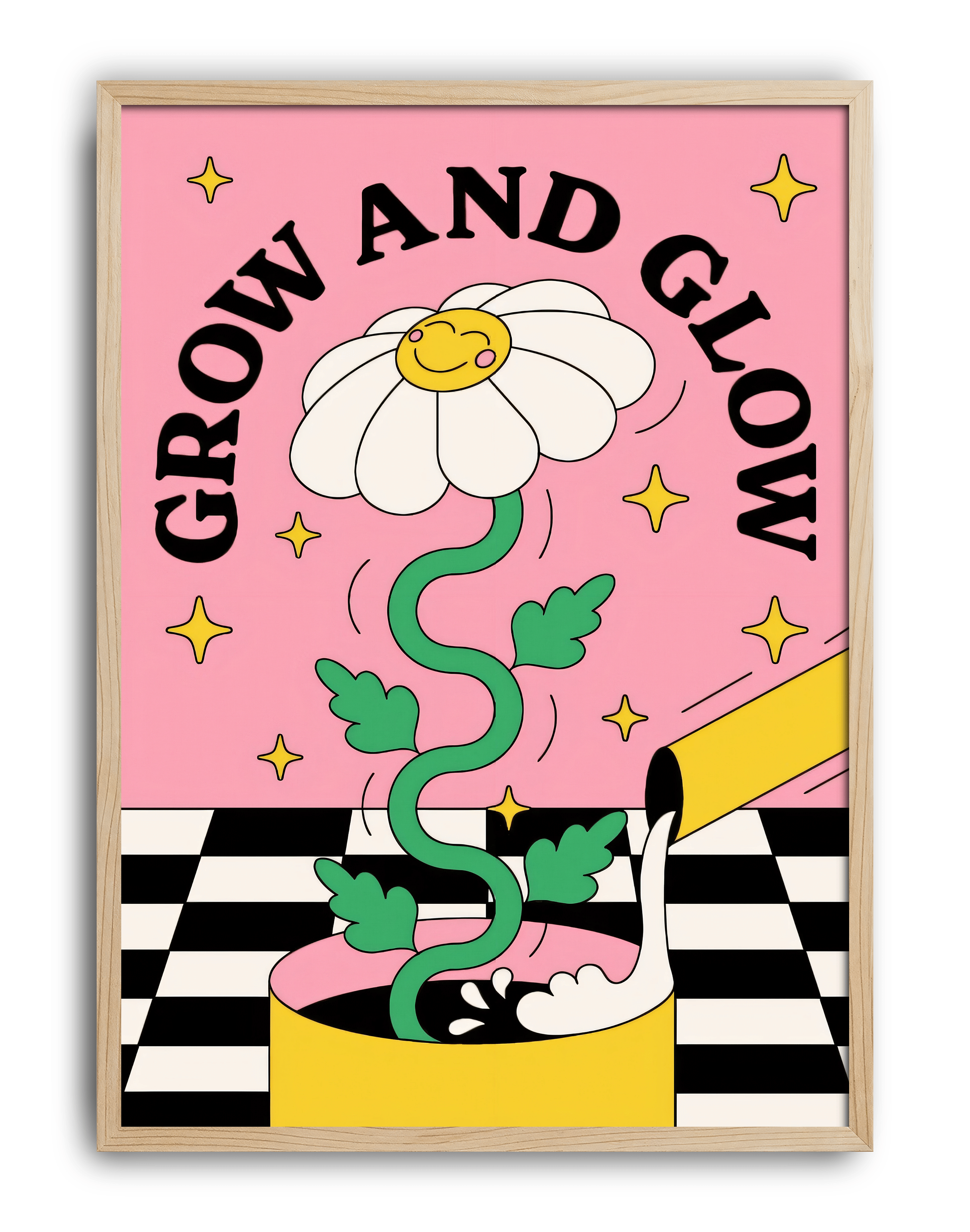 Grow And Glow Modern Duvar Tablosu – Pembe Çiçek İllüstrasyon Poster