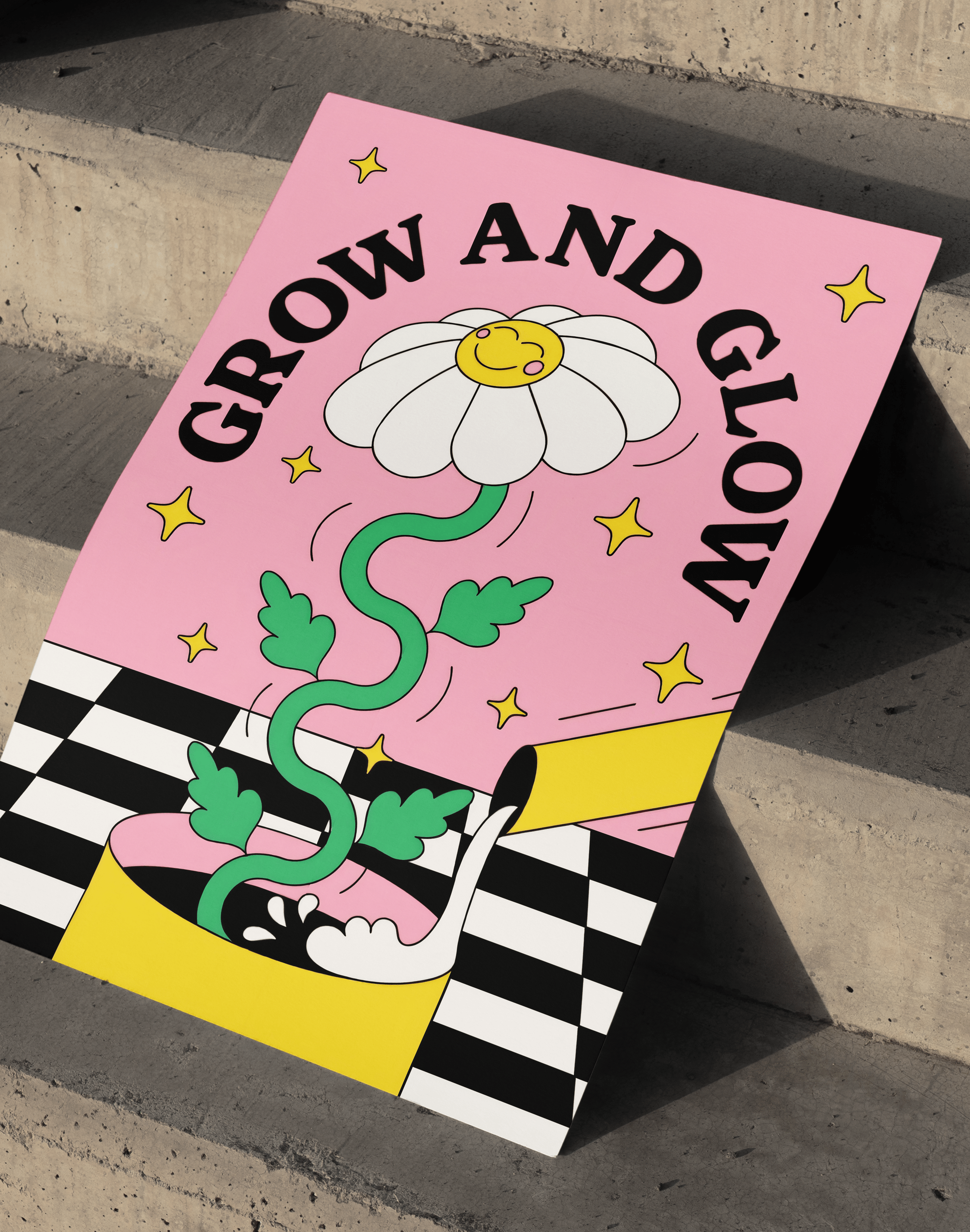 Grow And Glow Modern Duvar Tablosu – Pembe Çiçek İllüstrasyon Poster