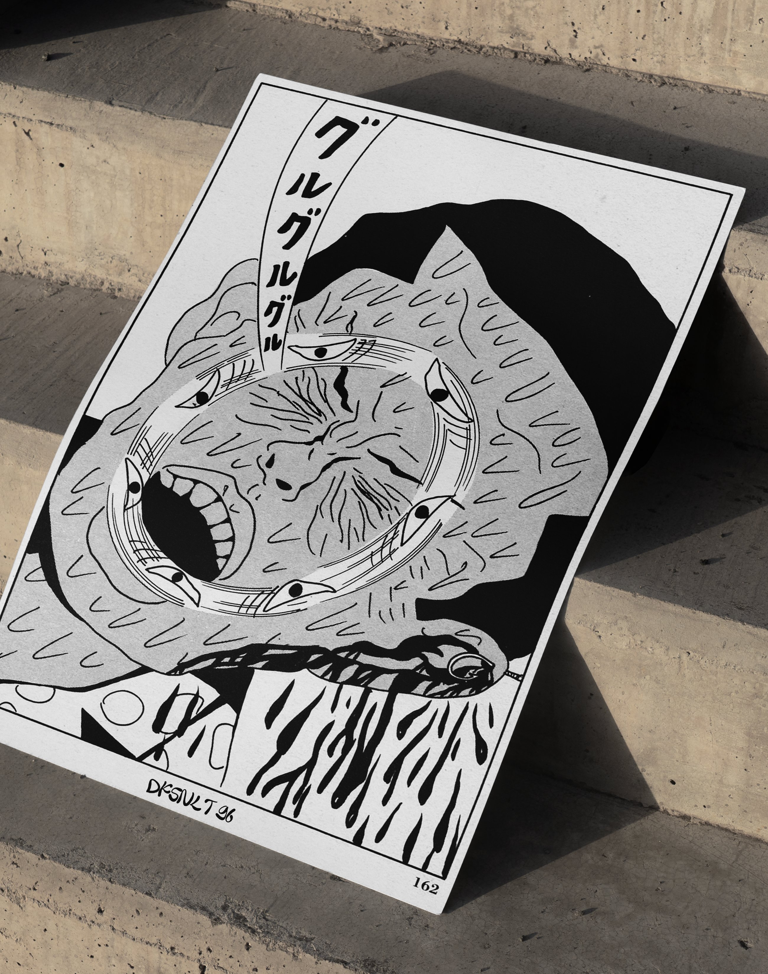 Guruguru Neko Modern Duvar Tablosu – Siyah Beyaz Japon Kedi Poster