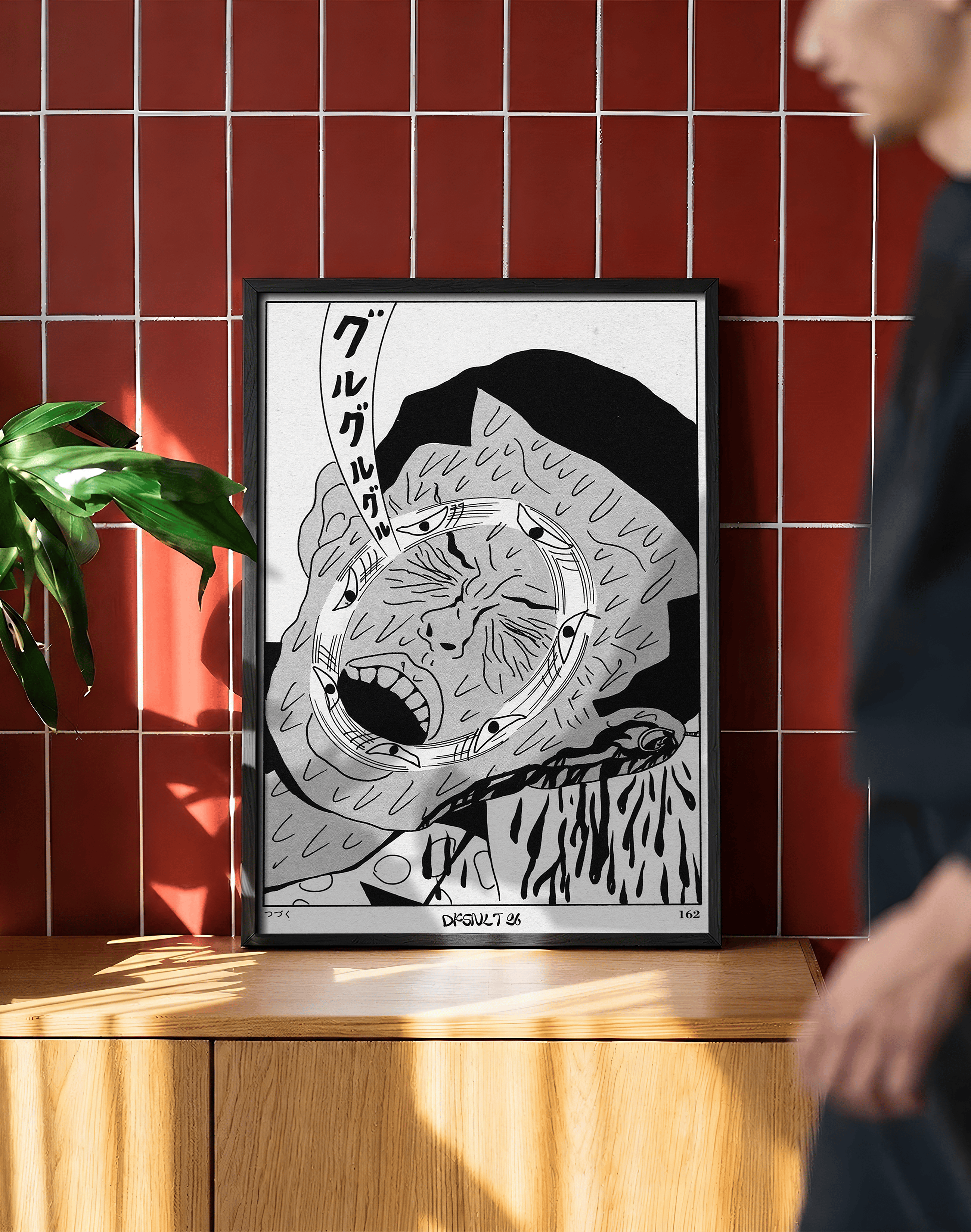 Guruguru Neko Modern Duvar Tablosu – Siyah Beyaz Japon Kedi Poster