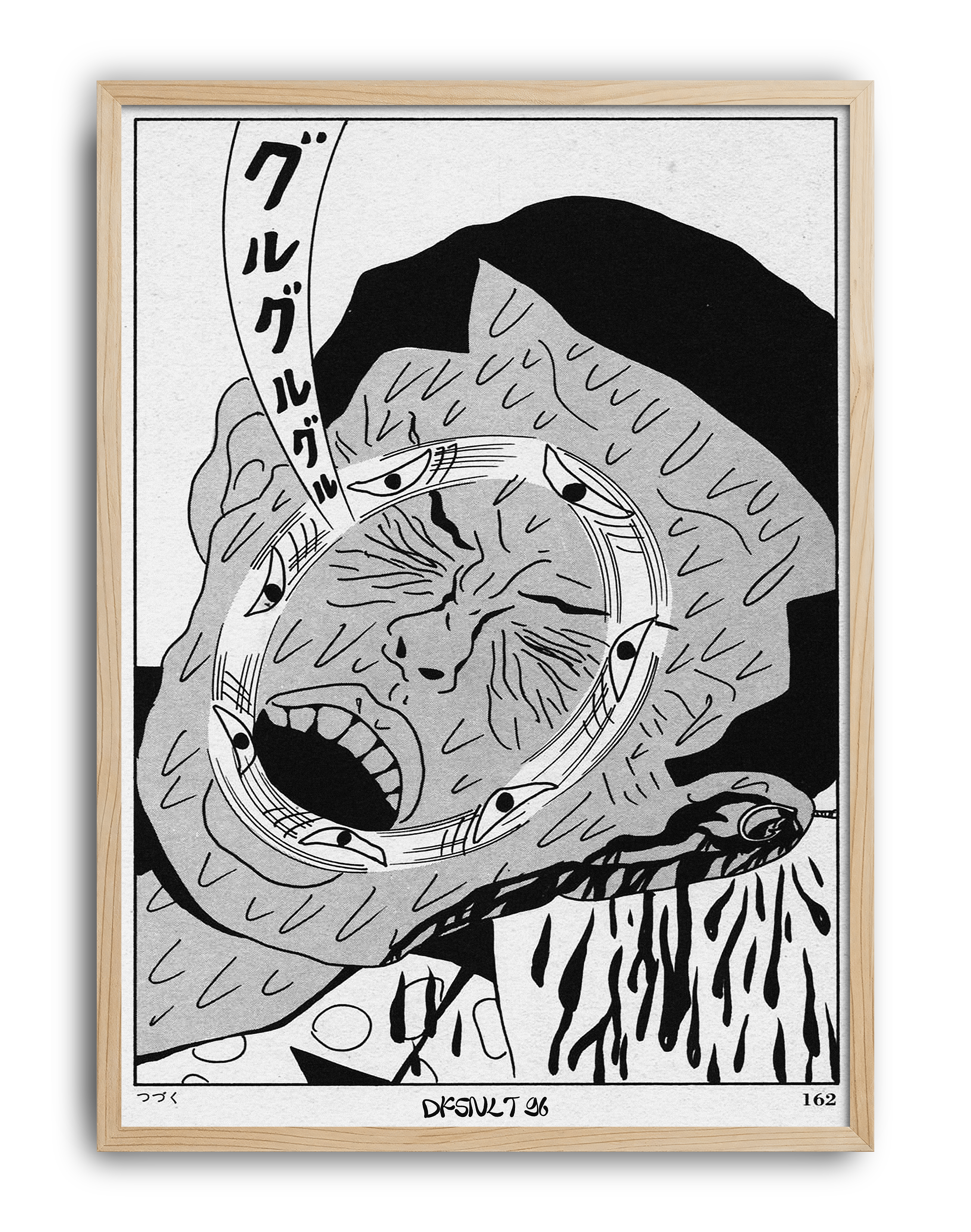 Guruguru Neko Modern Duvar Tablosu – Siyah Beyaz Japon Kedi Poster