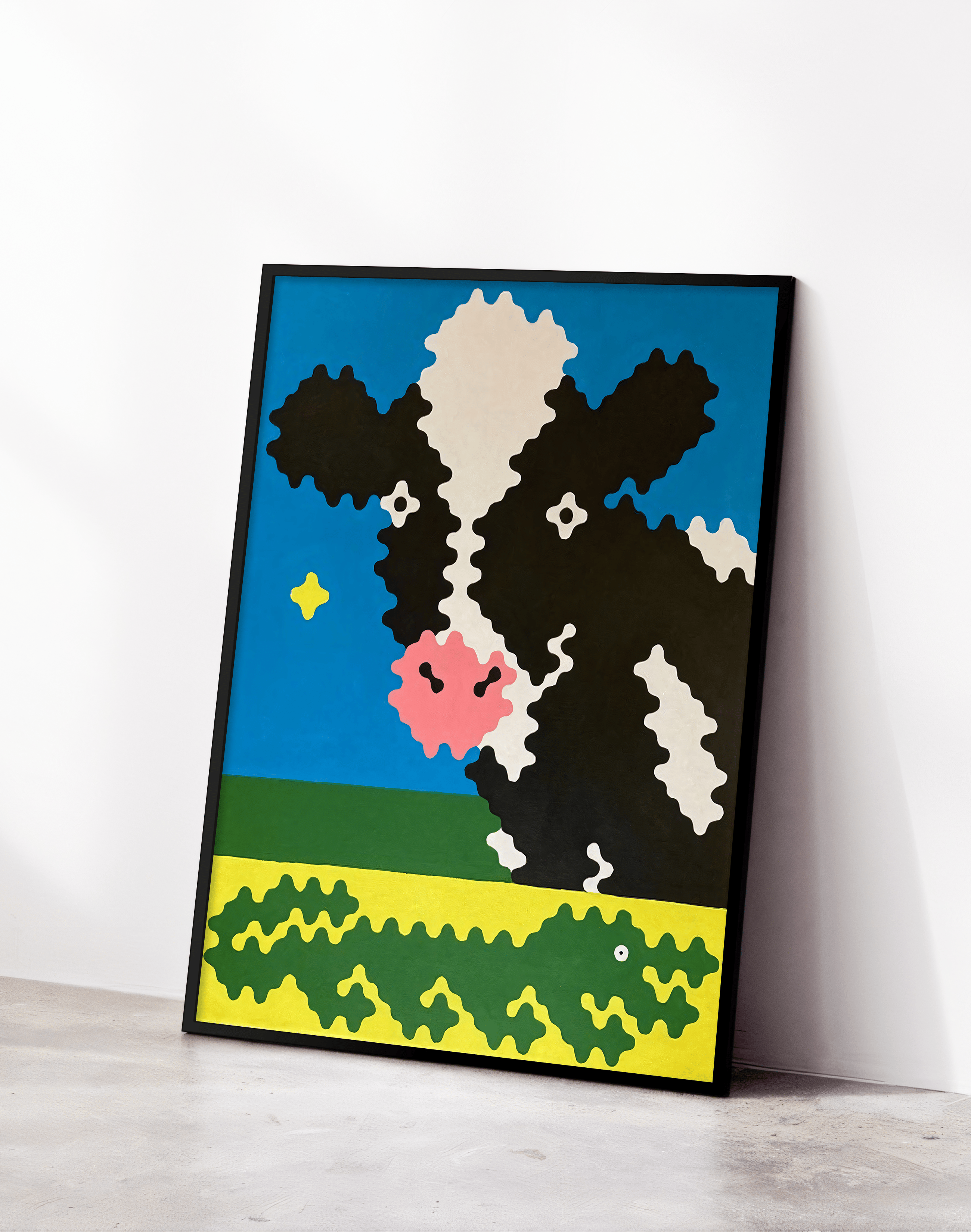 Happy Cow Modern Duvar Tablosu – Renkli İnek İllüstrasyon Poster