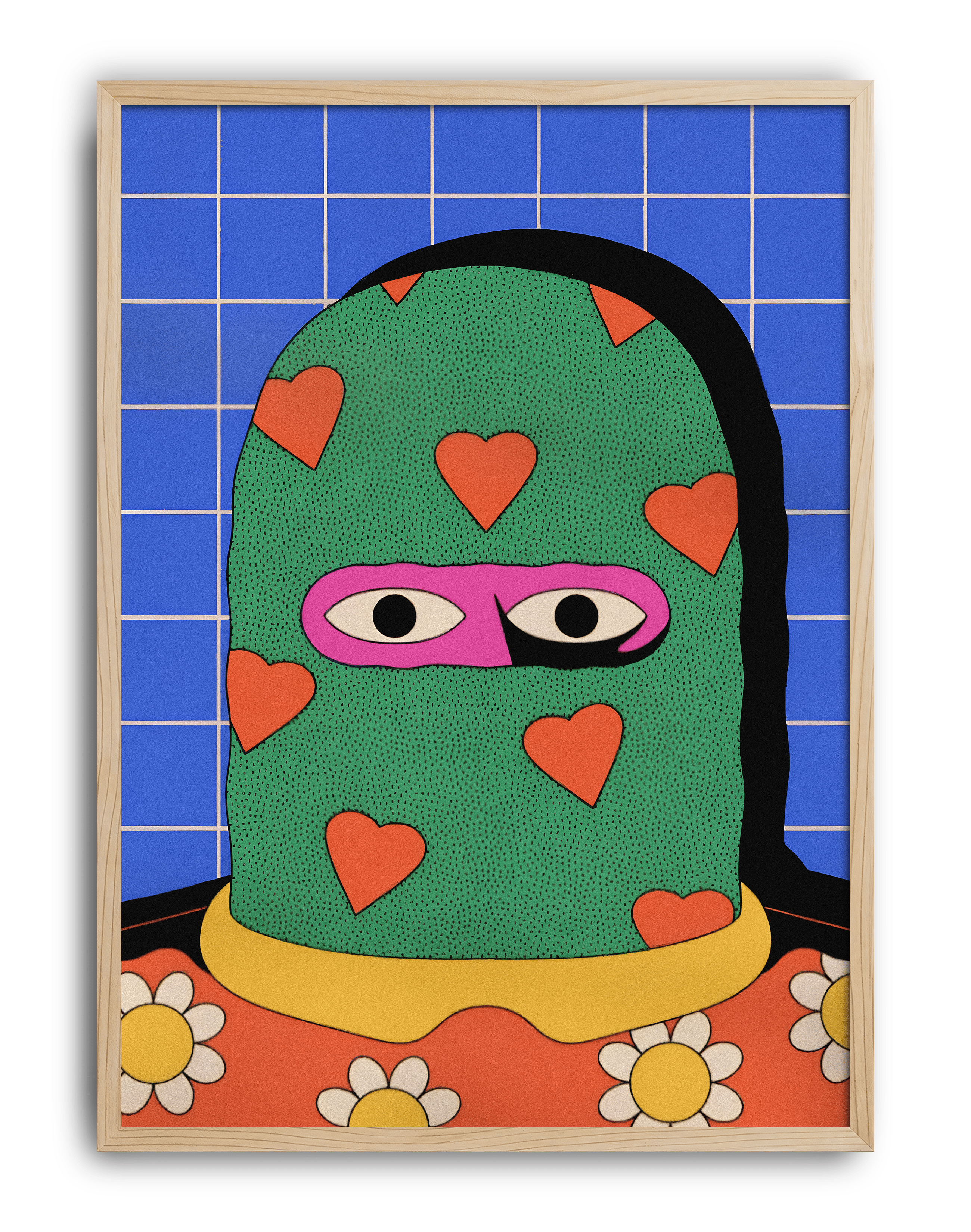Heart Mask Modern Duvar Tablosu – Yeşil Mavi Renkli Figüratif Poster