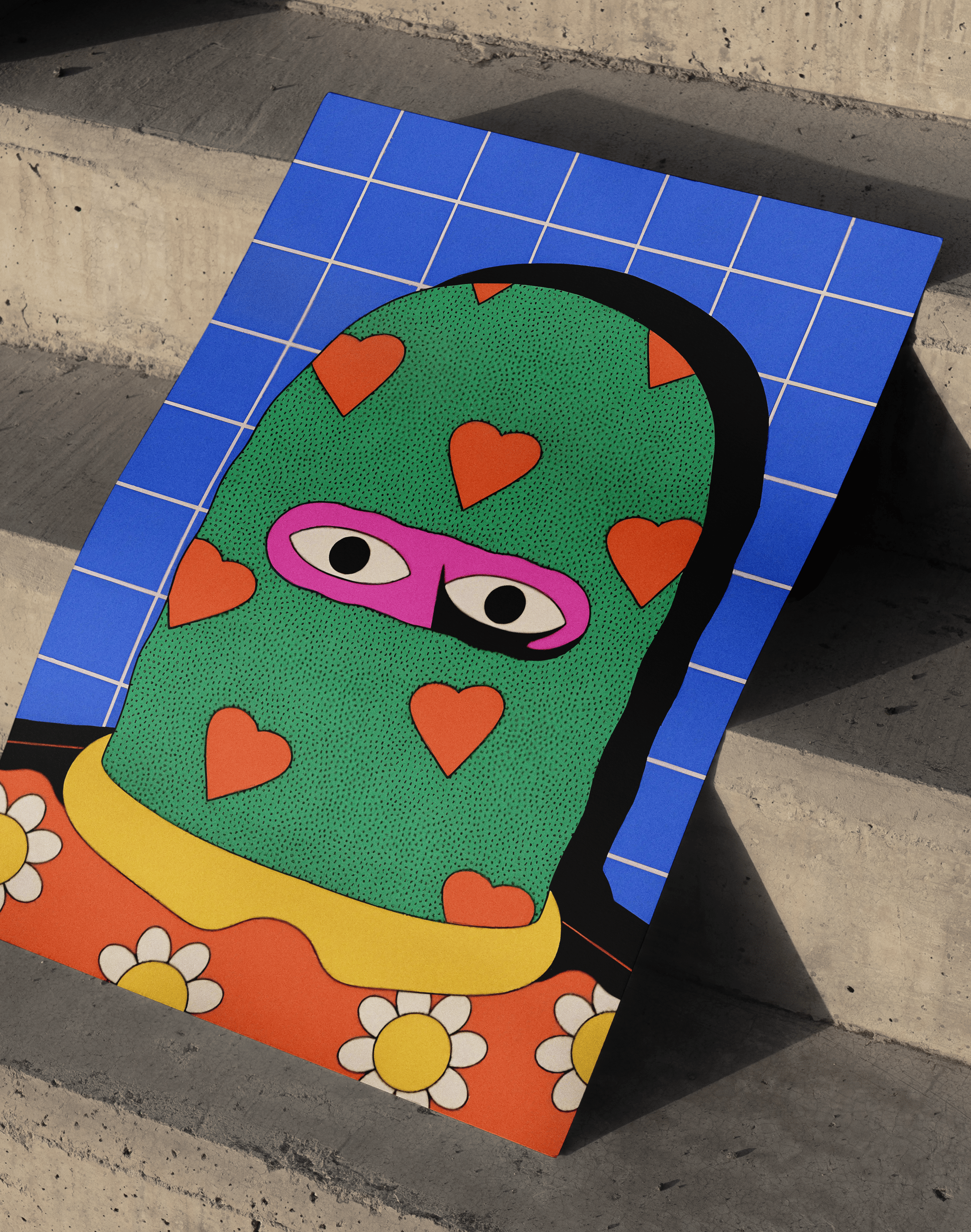 Heart Mask Modern Duvar Tablosu – Yeşil Mavi Renkli Figüratif Poster
