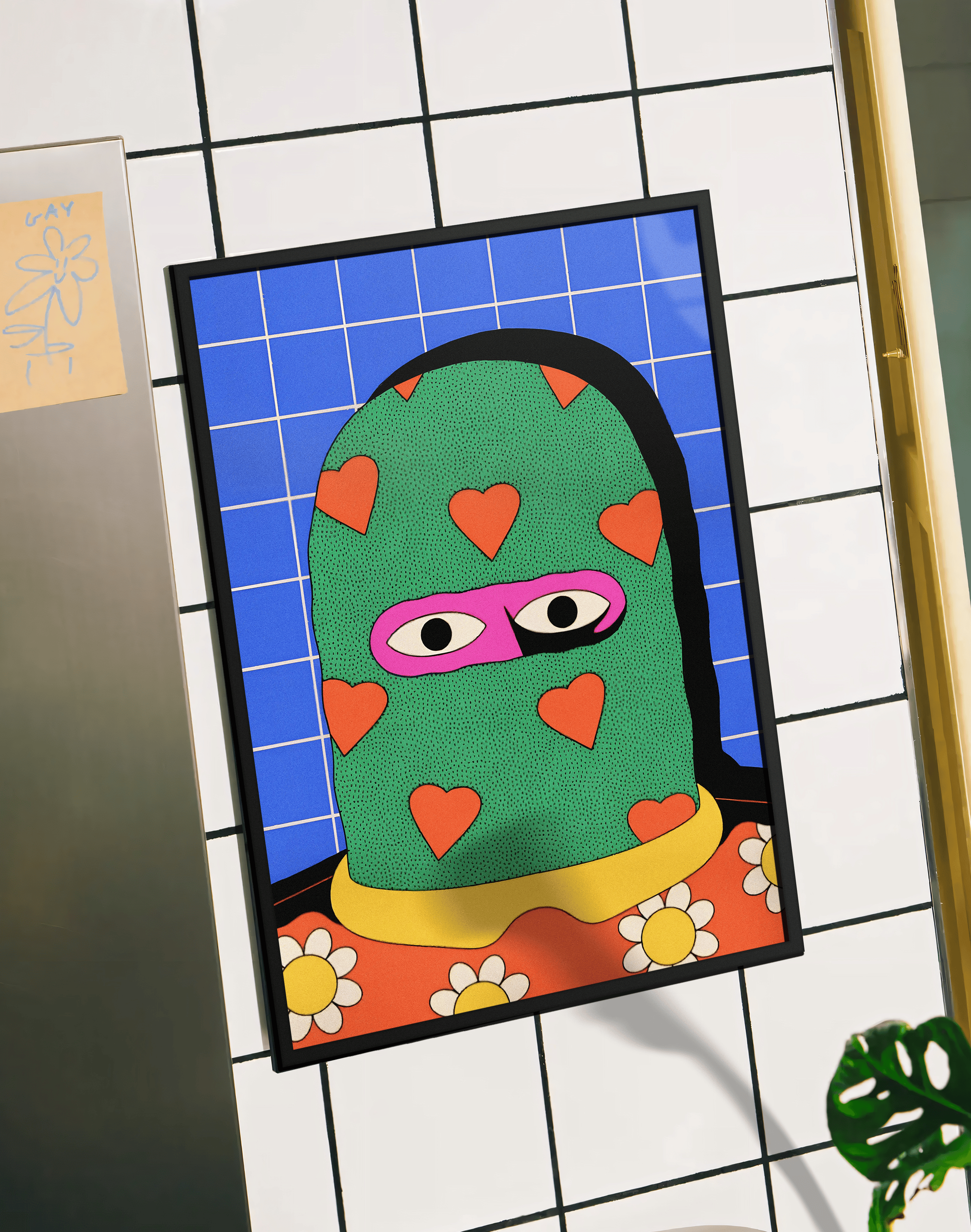 Heart Mask Modern Duvar Tablosu – Yeşil Mavi Renkli Figüratif Poster