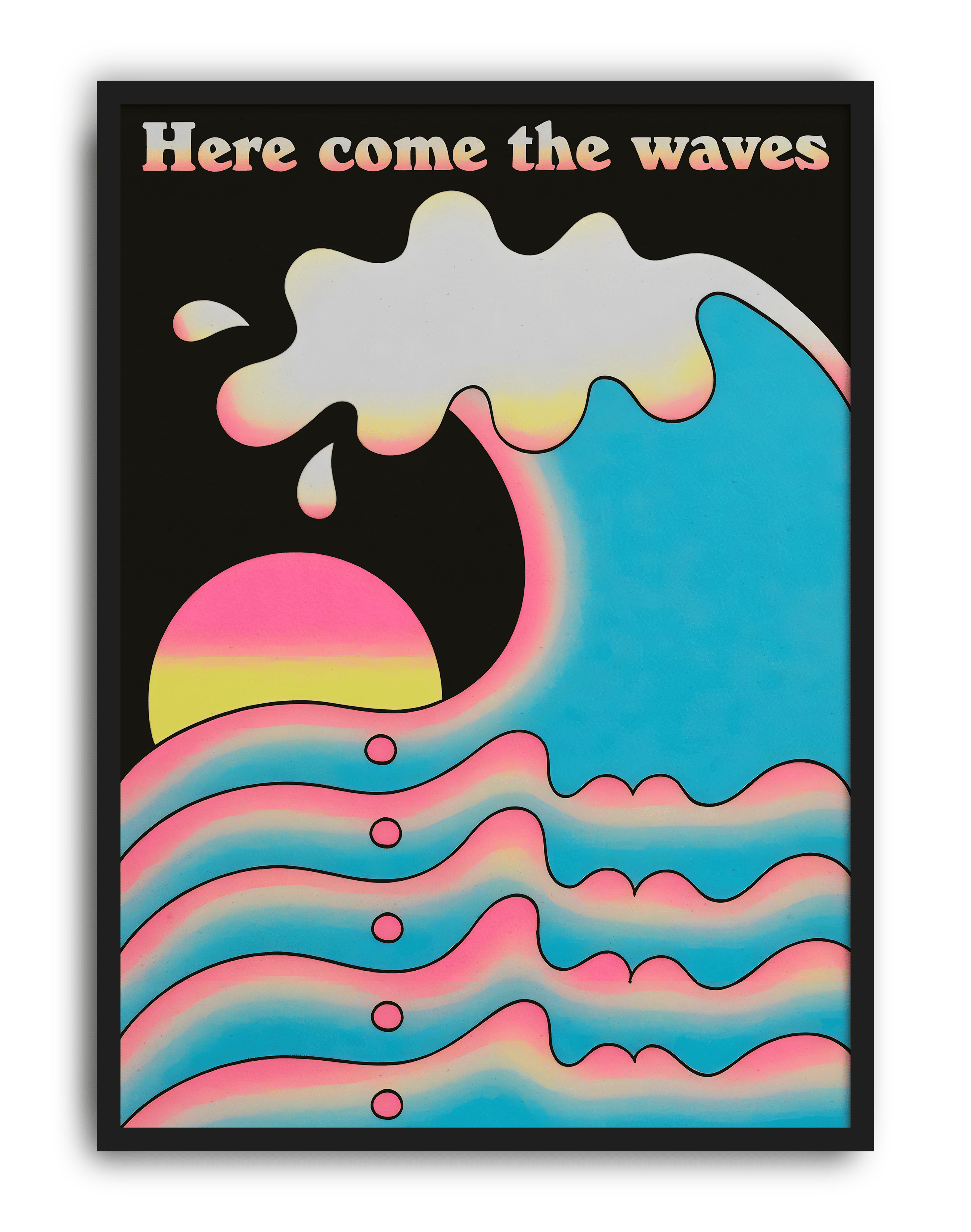 Here Come The Waves Modern Duvar Tablosu – Retro Dalga ve Gün Batımı Poster
