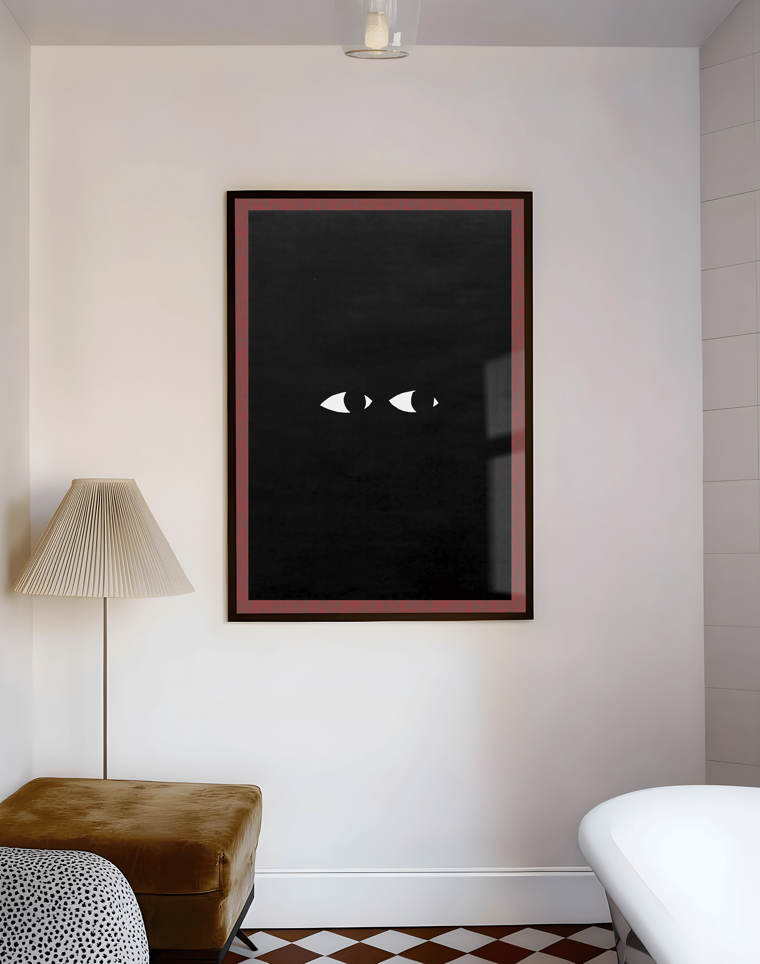 Hidden Eyes Modern Duvar Tablosu – Siyah Kırmızı Minimal Dark Poster