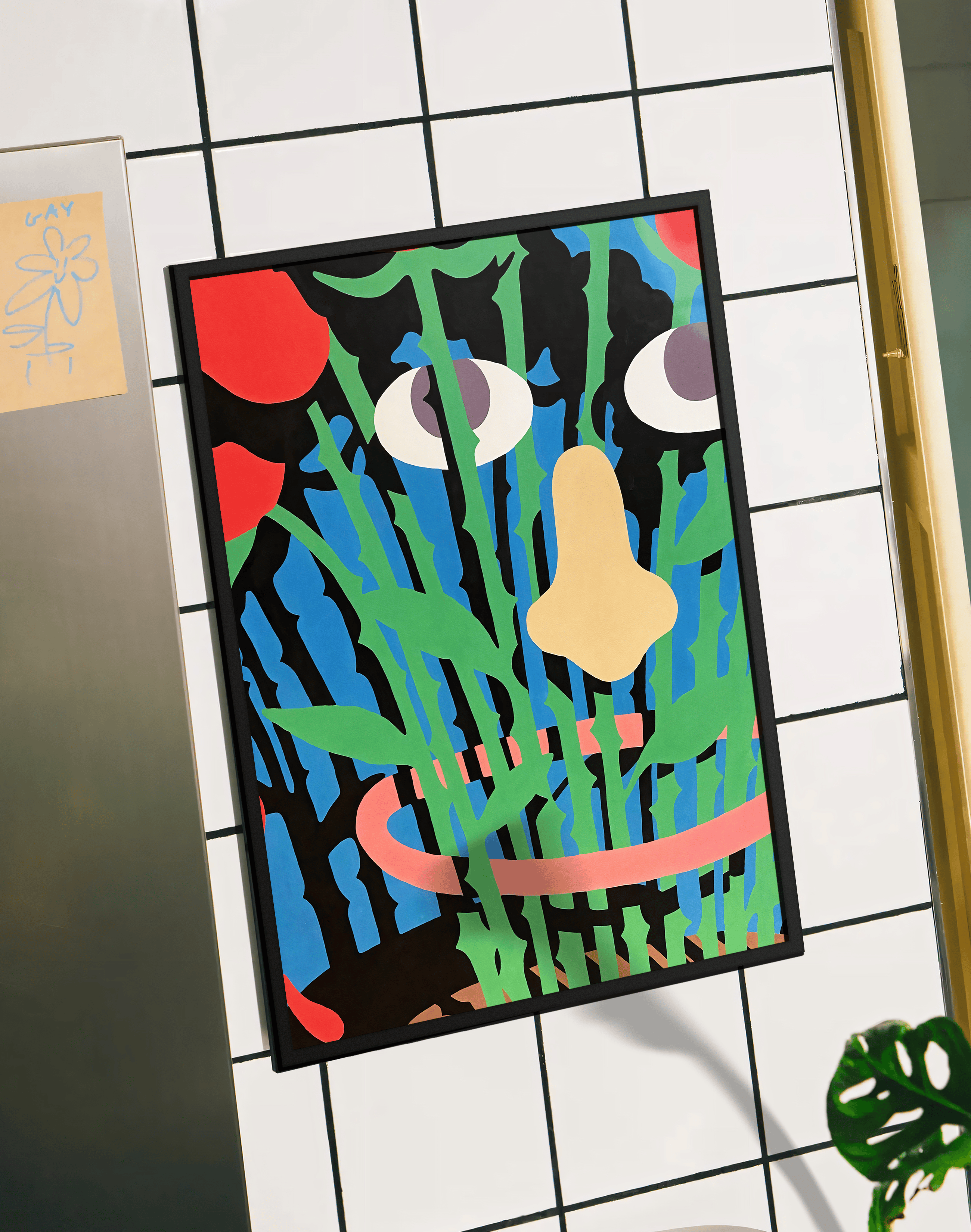 Hidden Garden Modern Duvar Tablosu – Renkli Abstract Yüz ve Botanik Poster