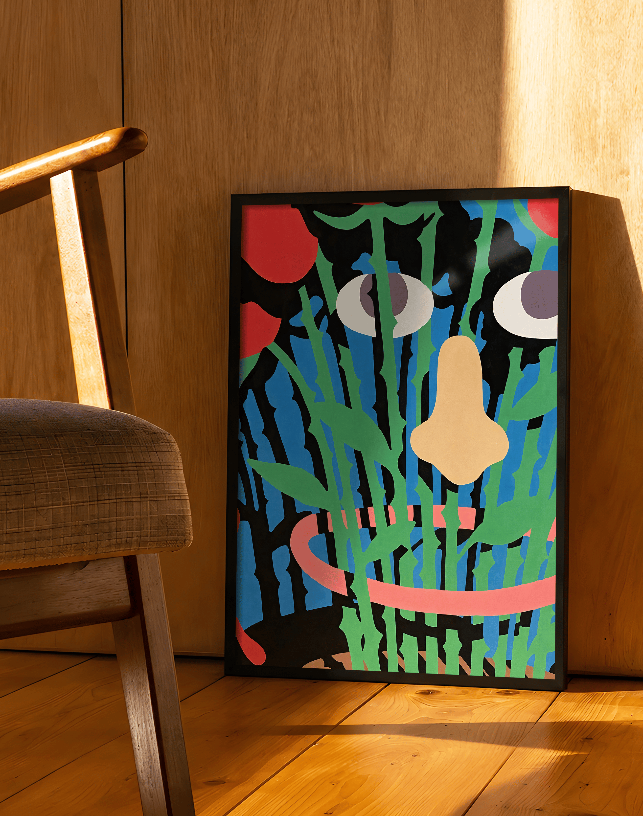 Hidden Garden Modern Duvar Tablosu – Renkli Abstract Yüz ve Botanik Poster