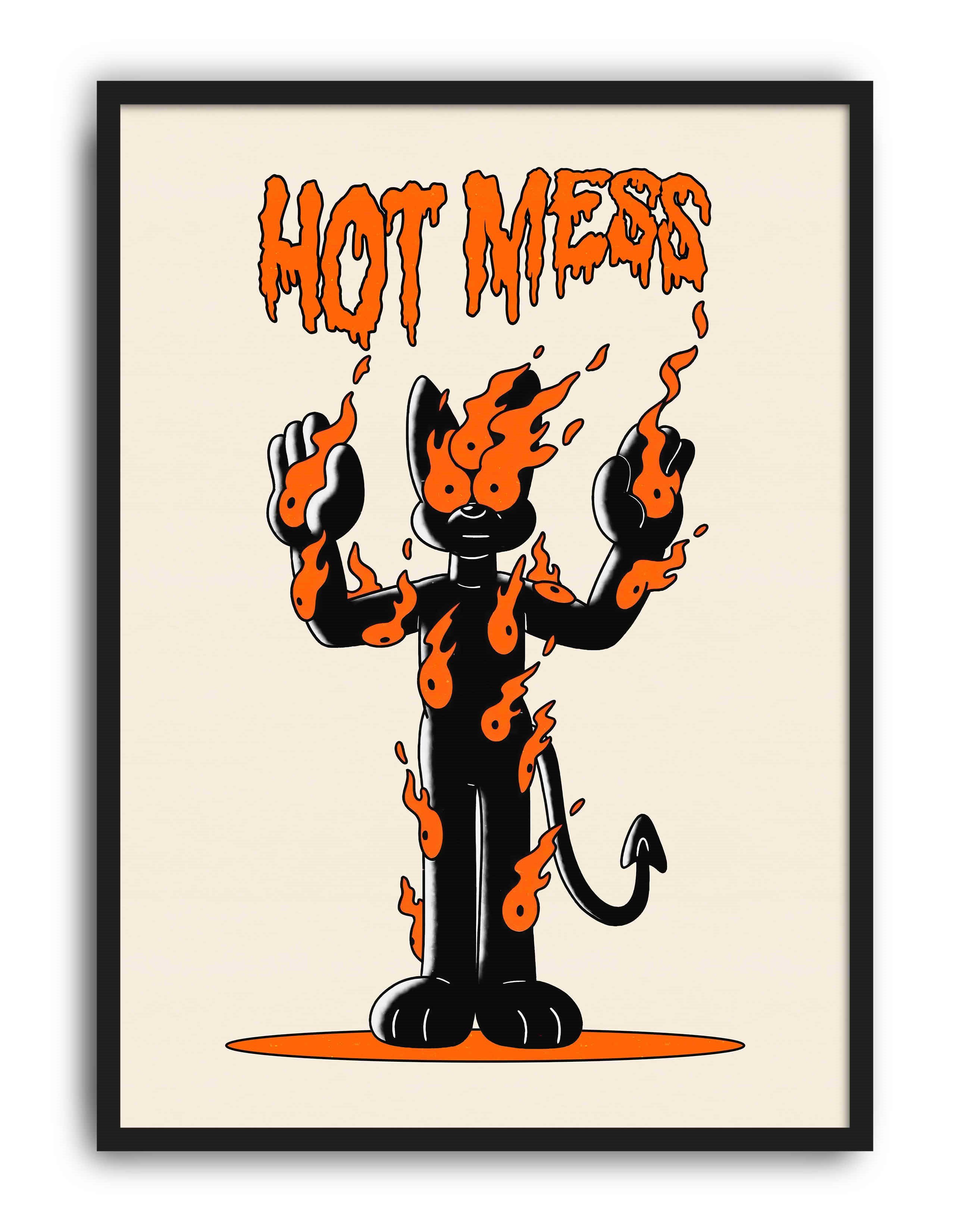 Hot Mess Modern Duvar Tablosu - Siyah Turuncu Evil Figüratif Poster