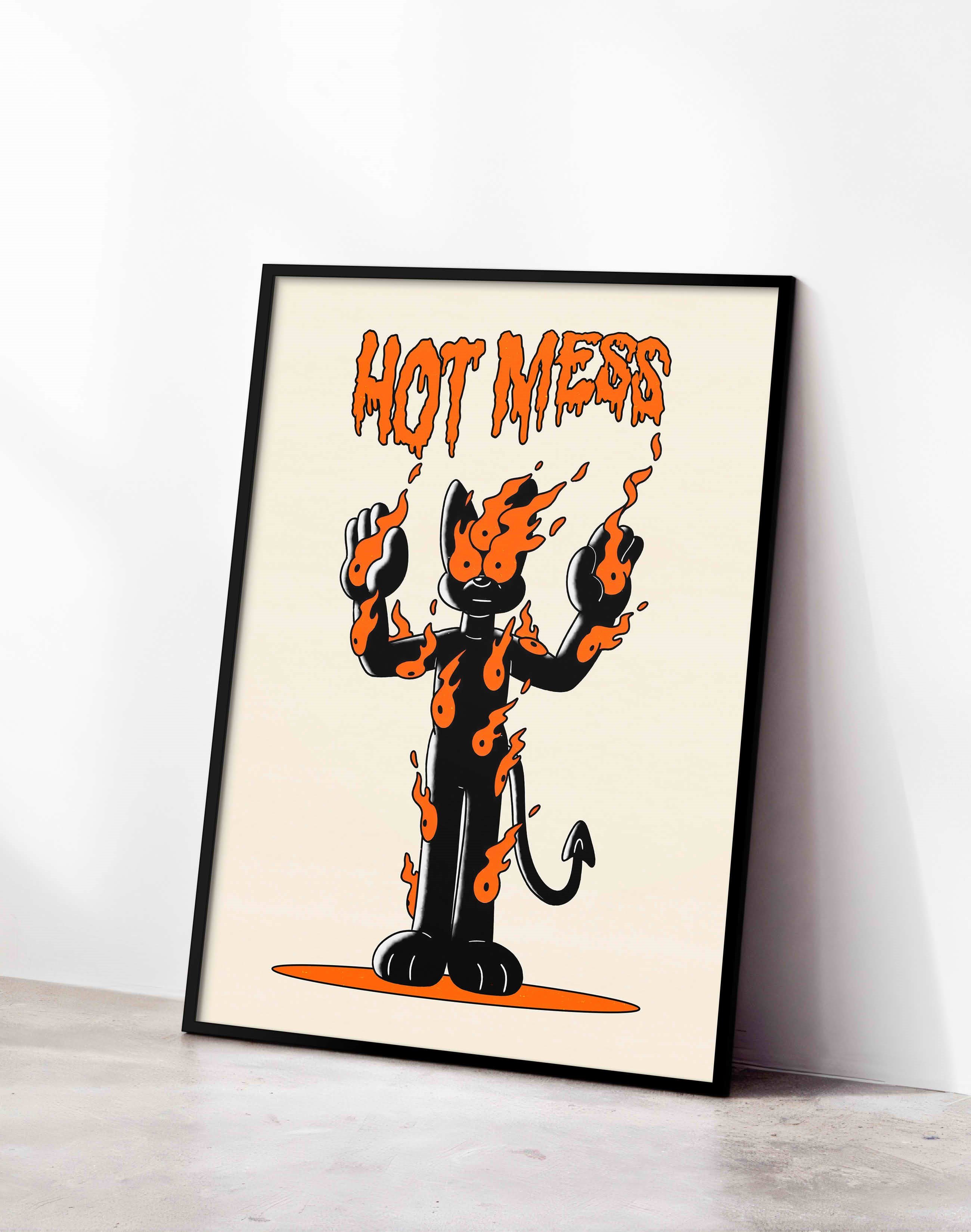 Hot Mess Modern Duvar Tablosu - Siyah Turuncu Evil Figüratif Poster