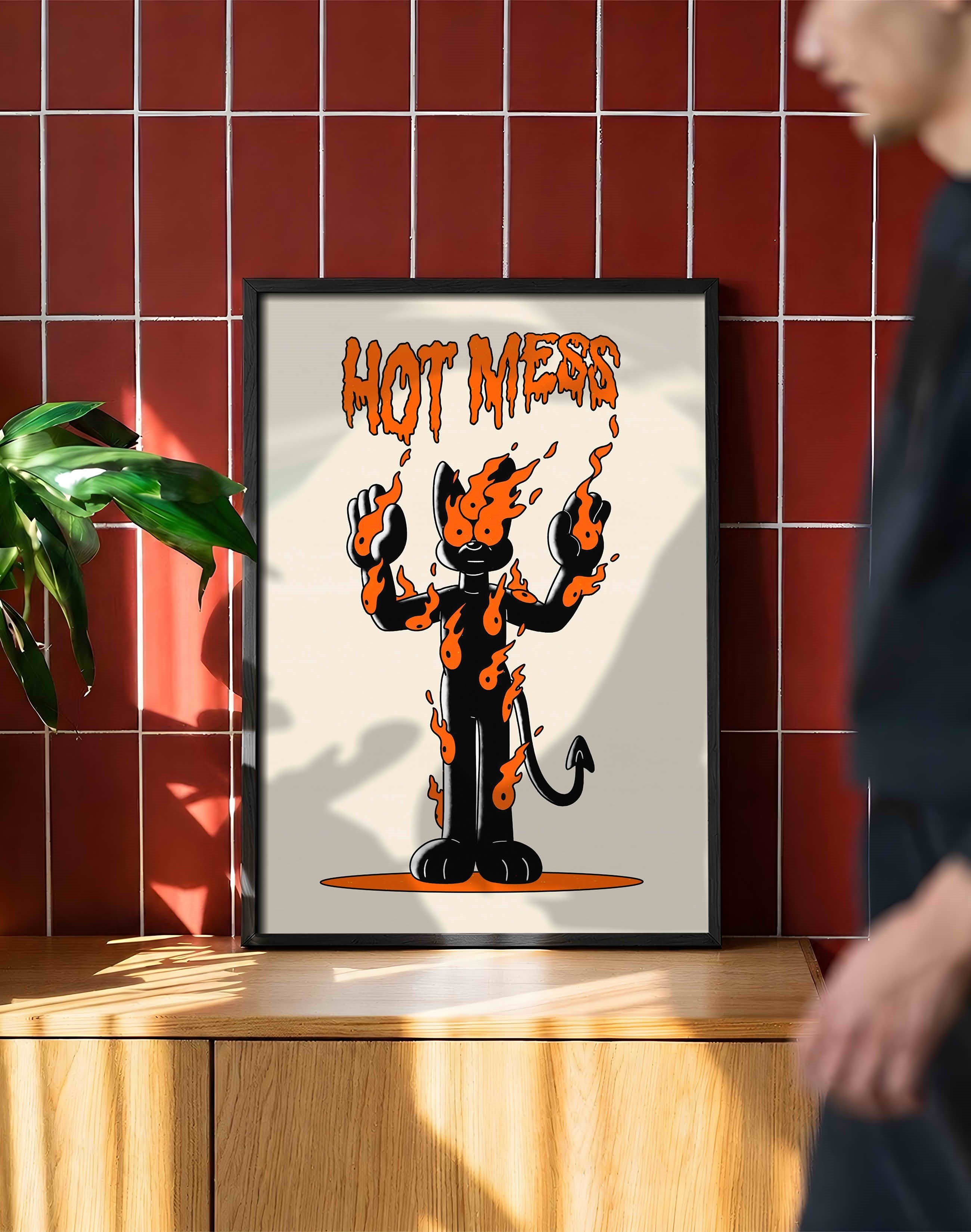 Hot Mess Modern Duvar Tablosu - Siyah Turuncu Evil Figüratif Poster