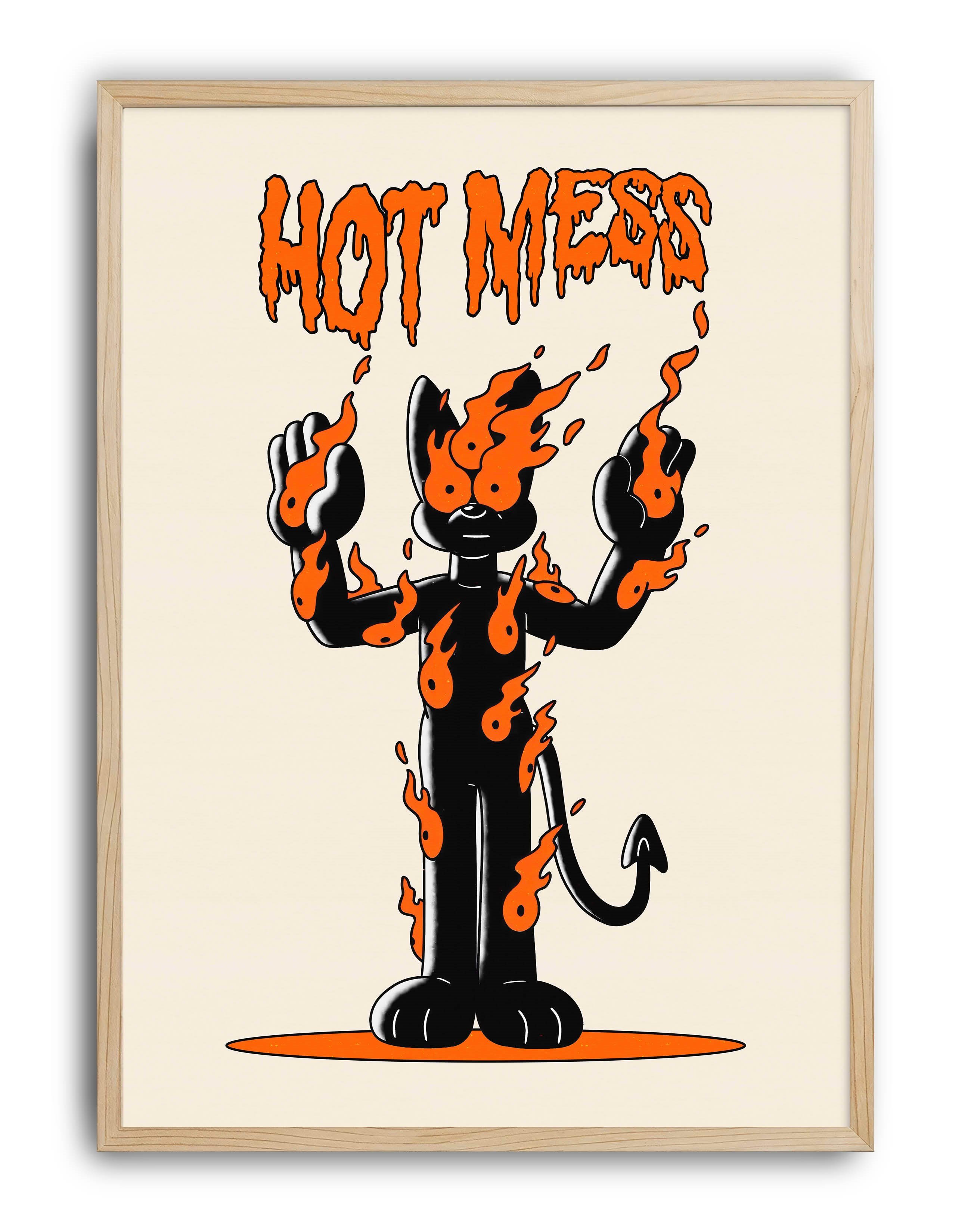 Hot Mess Modern Duvar Tablosu - Siyah Turuncu Evil Figüratif Poster