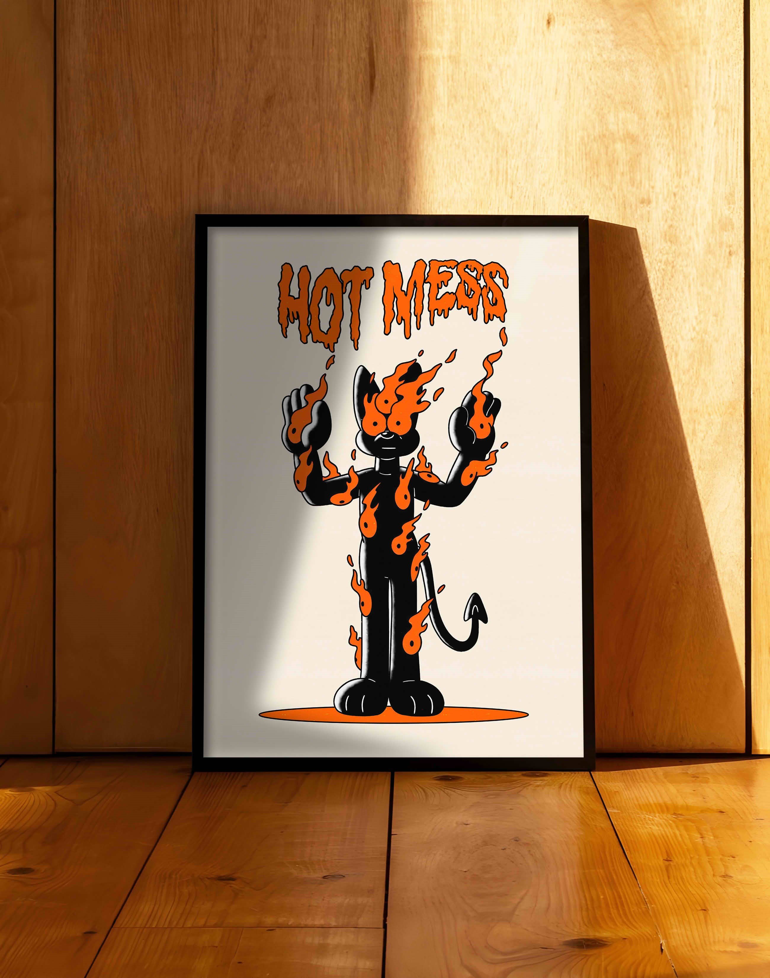 Hot Mess Modern Duvar Tablosu - Siyah Turuncu Evil Figüratif Poster