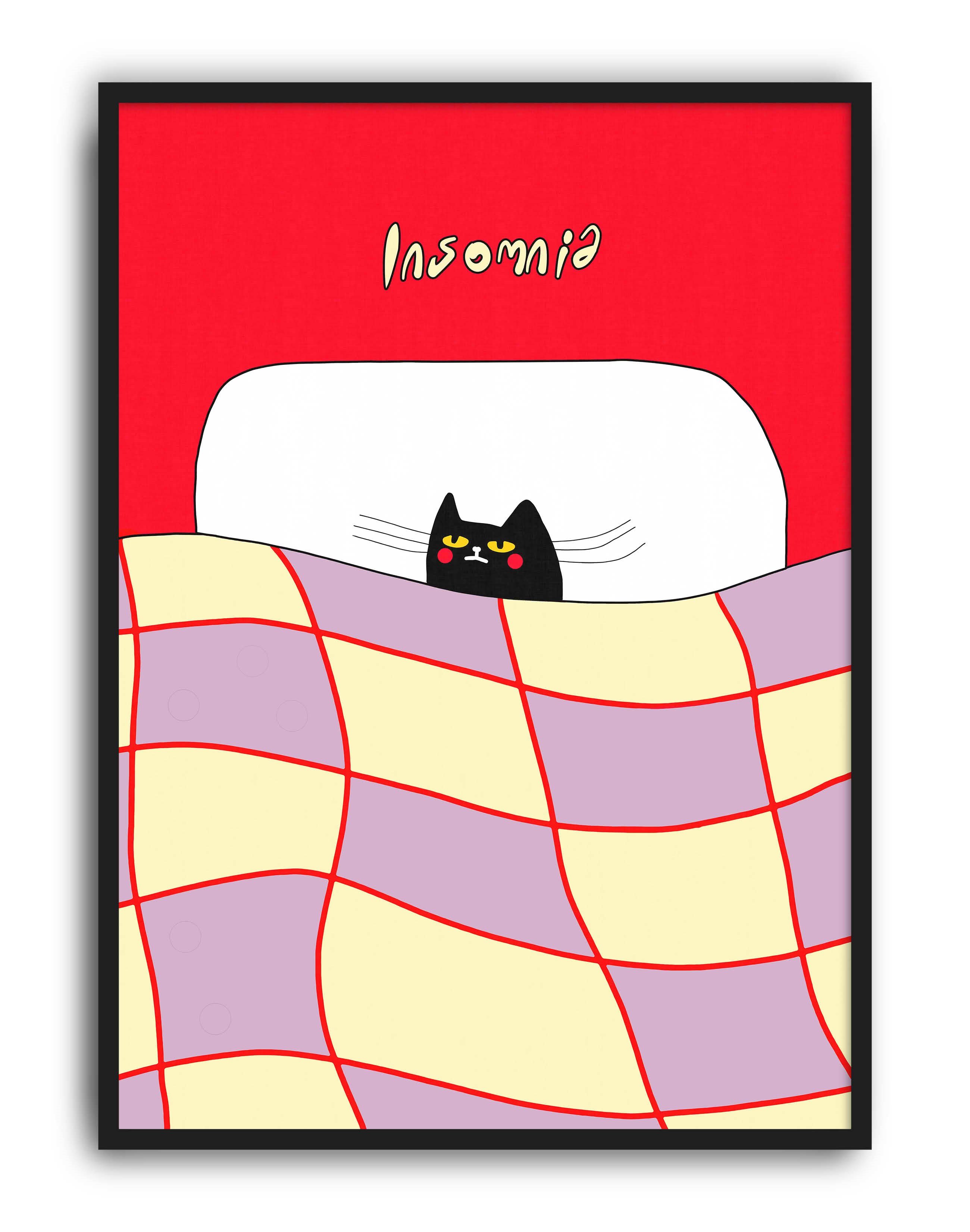 Insomnia Cat Renkli Retro Kedi Duvar Tablosu