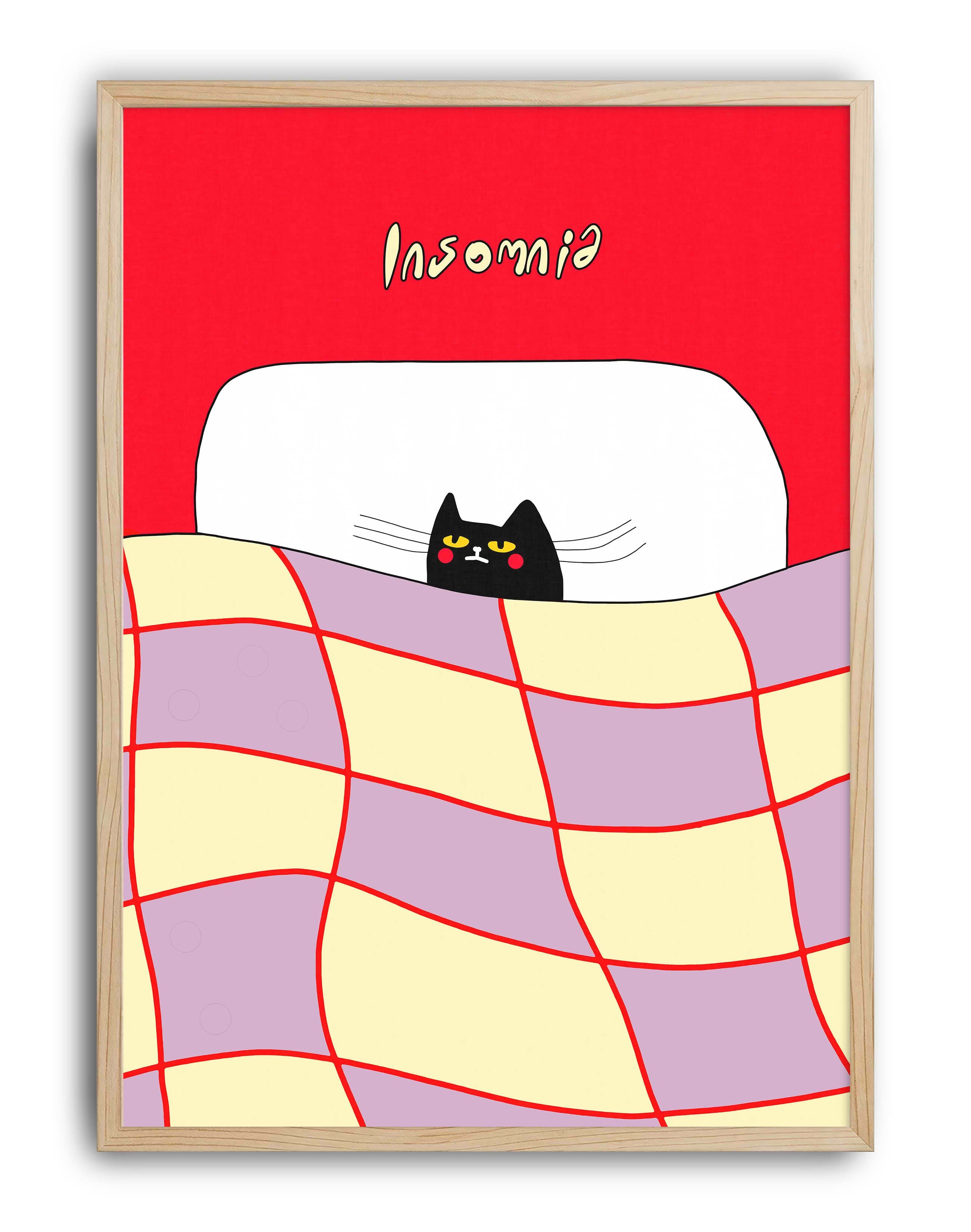 Insomnia Cat Renkli Retro Kedi Duvar Tablosu