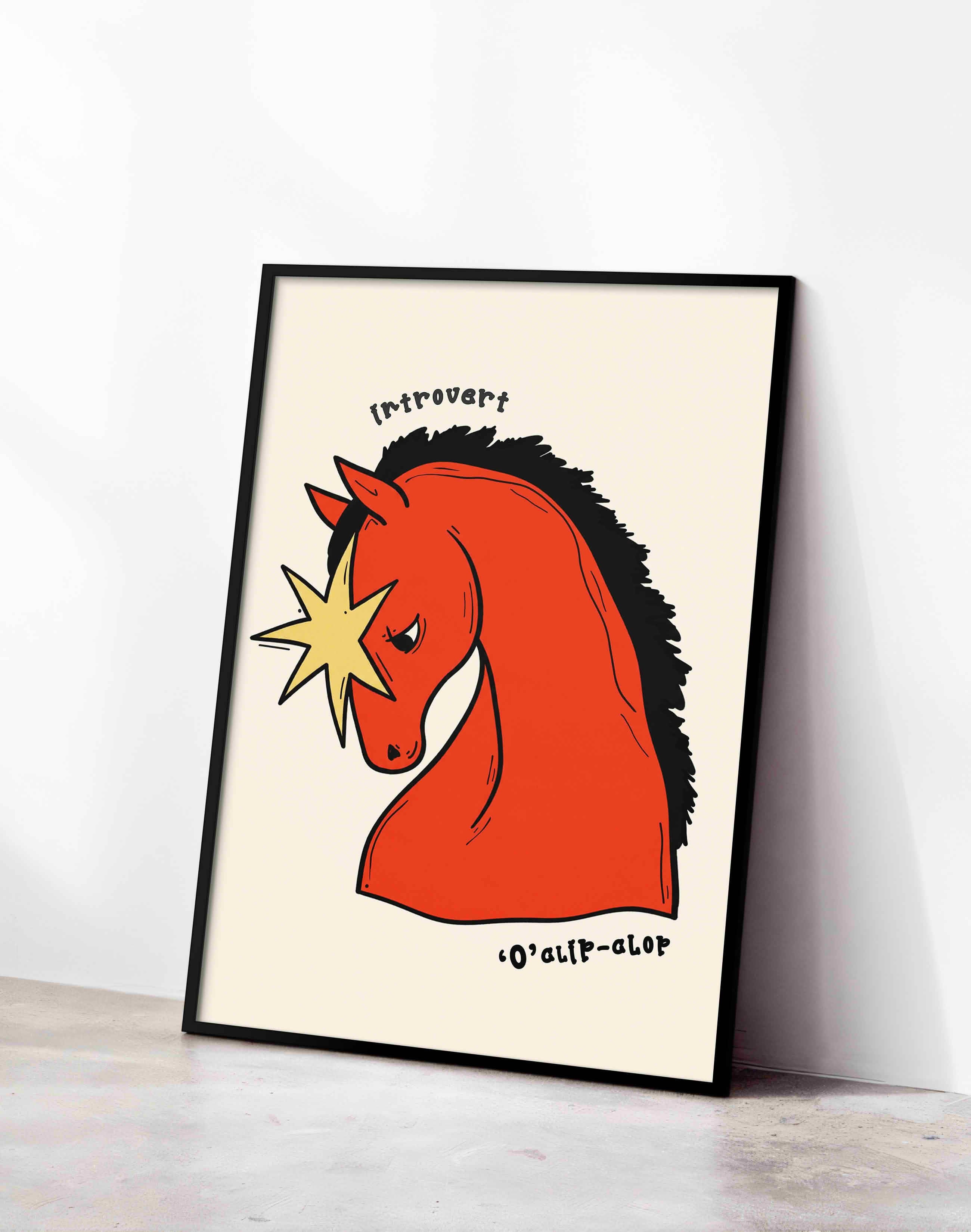 Introvert Horse Kırmızı At İllüstrasyon Duvar Tablosu