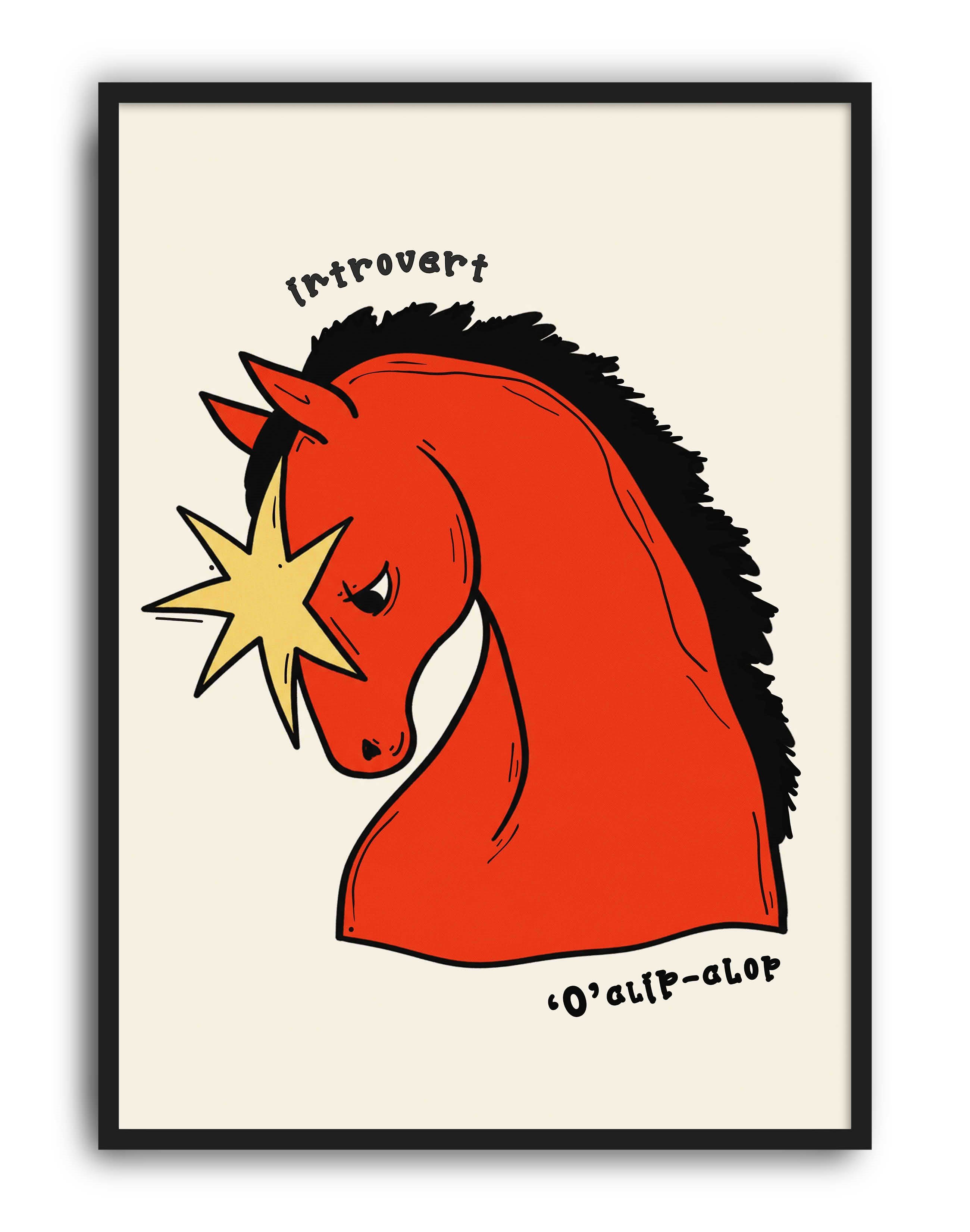 Introvert Horse Kırmızı At İllüstrasyon Duvar Tablosu